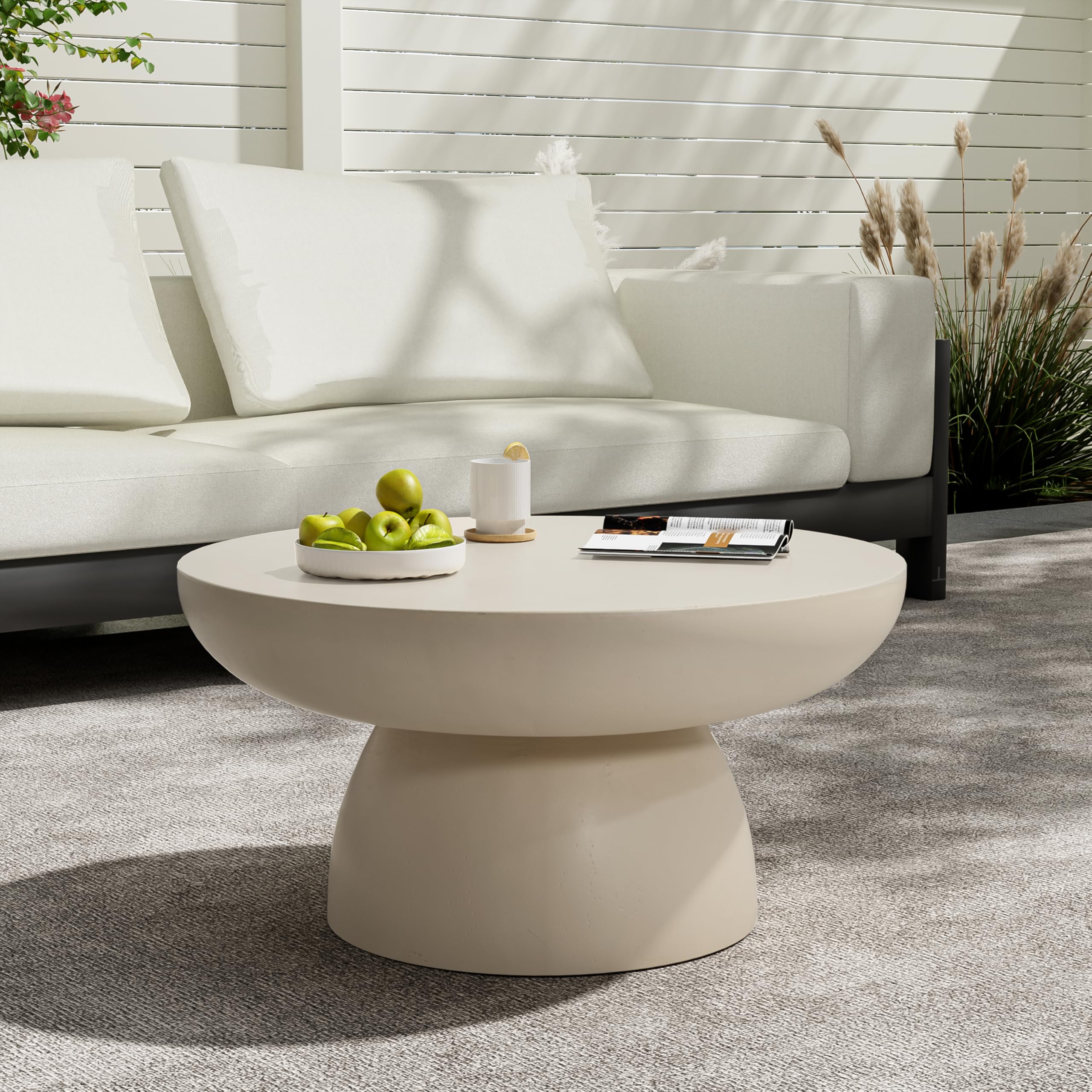 Christopher Knight Home Patsy Modern Lightweight Concrete Coffee Table Indoor and Outdoor Round Top Accent Table MGO Sofa