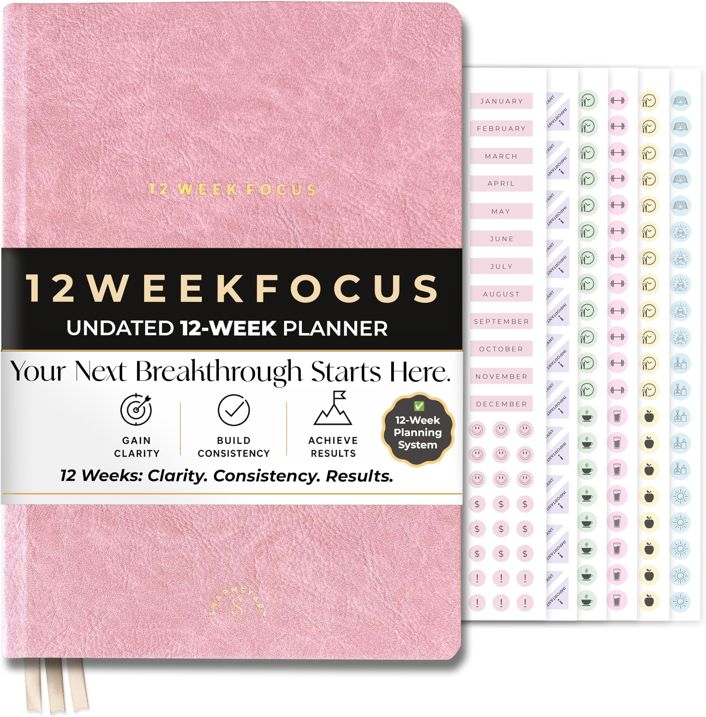 12 Week Focus Planner: High Performance Project Planner - Stay Focused and Achieve your Goals - Weekly and Daily Pages with Scientifically Proven Prompts - Undated, 7x10inch Pink Hardcover
