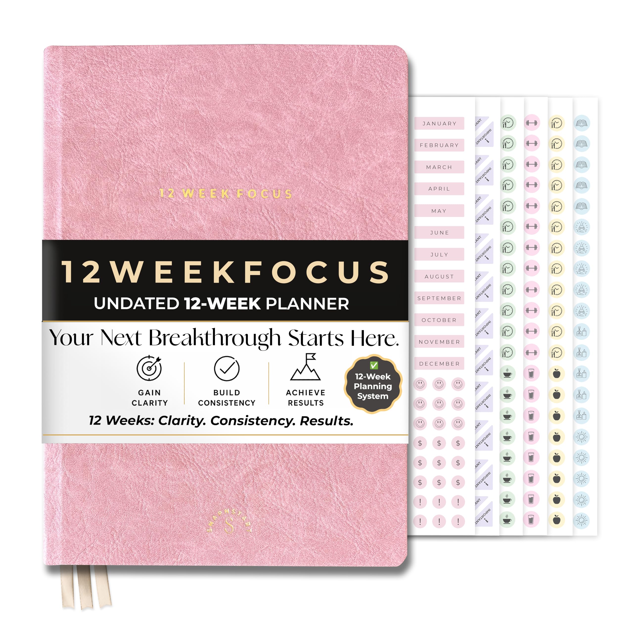 12-Wochen-Fokusplaner, undatiertes Produktivitäts- und Projektplanungs-Tagebuch für Zielsetzung, Gewohnheitenverfolgung und Zeitmanagement, geführtes Wochenlayout für Unternehmer und Profis, 17,8 x