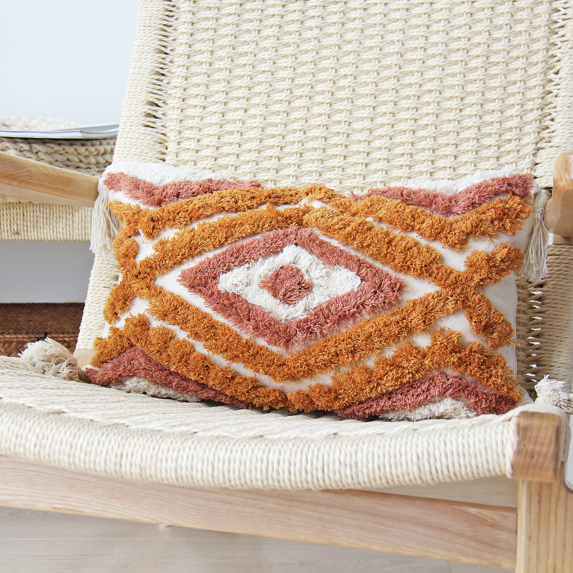 BEDIFANY Kissenbezüge Aus Baumwolle – 2er-Set, 30x50 Cm, Orange & Rot, Boho-Stil