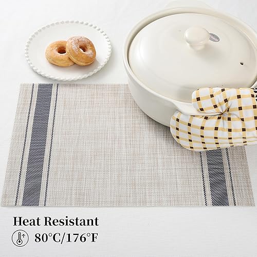 Miniatura 5 de Leetaltree Manteles individuales color azul caqui, resistentes al calor, antideslizantes, para mesa de comedor, lavables, duraderos, de vinilo de