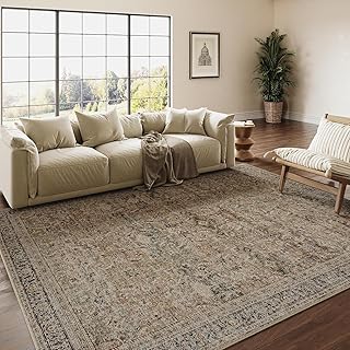 Vintage Braun Waschbarer Teppich Wohnzimmer 200x300cm Retro Rugs for Living Room Weich rutschfest Groß Tepich Kurzflor Schlafzimmer Carpet Living Room Bedroom Esszimmer Teppiche Büro