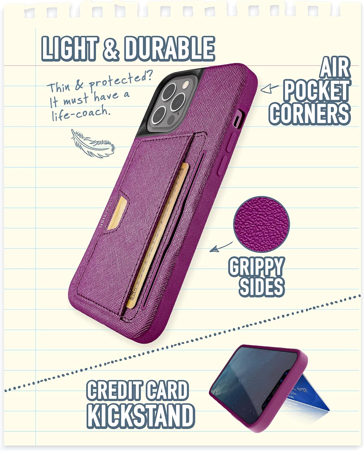 Smartish® iPhone 12 Pro Max Wallet Case - Wallet Slayer Vol. 2 [Slim Protective Kickstand] Credit Card Holder (Silk) - Purple Reign