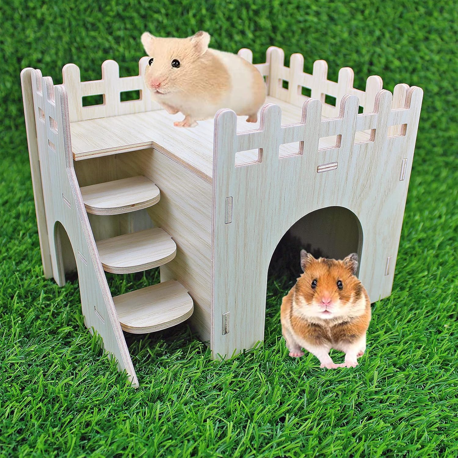 Image showcasing YankMooM Wooden Hamster House,Washable Luxury Hamster Hideaway with ...