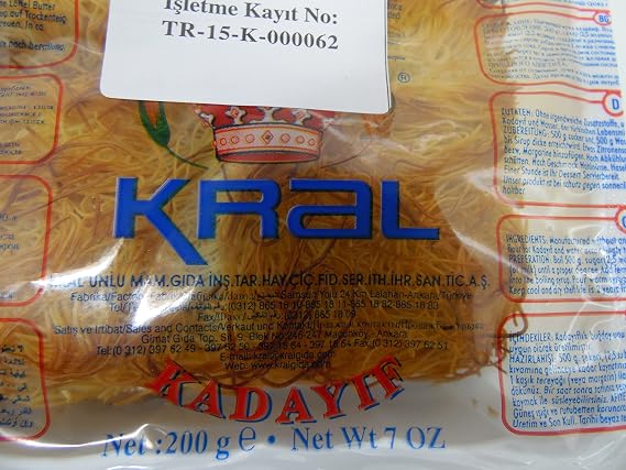 Kral Baked Kadaifi (Kadayif, Kadaif) Easy, Practical, Delicious, Vegan Dessert, Dry Pastry Dessert Ready by Soaking in Hot Sugar Syrup, Traditional Syrup Sweet Kataifi, 0.44lb (200g, 7oz)