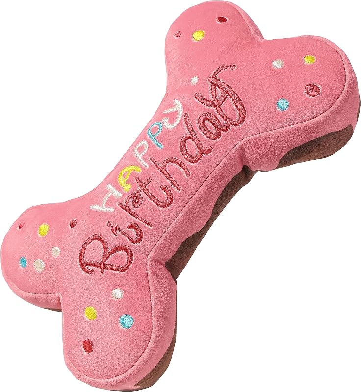 Brinquedo de Pelúcia para Cães com Apito em Formato de Bolo e Osso Rosa Tamu style, 25,4 cm