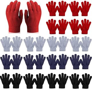 Kid's Winter Magic Gloves,16 Pairs Full Fingers Stretchy Knitted Gloves Warm Gloves Knit for Boys or Girls (16 Pairs Black+Red+Gray+Blue)