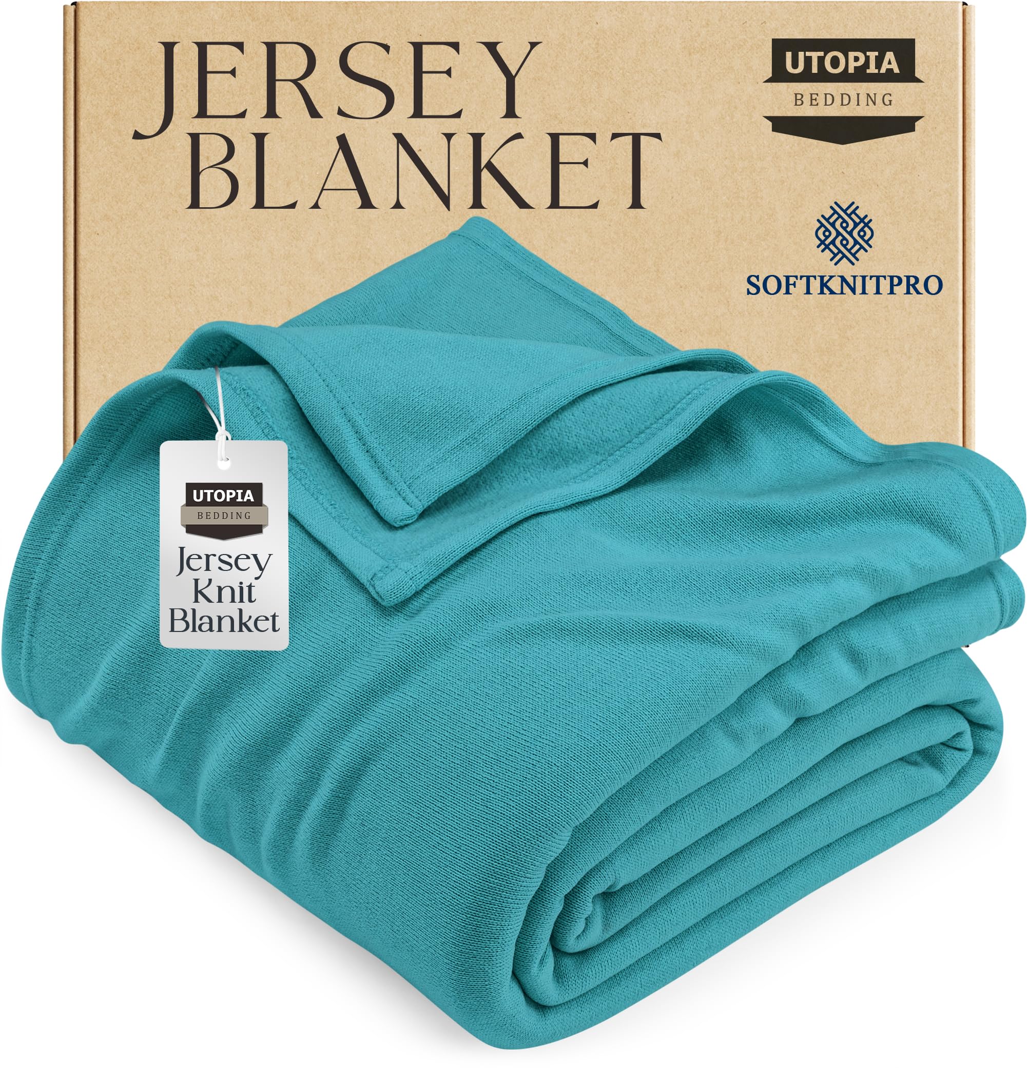 Utopia Bedding Knit Blanket Queen Size (90x90 Inches, Turquoise) Soft Lightweight Jersey Breathable Sweatshirt Blanket for Bed,Couch & Sofa