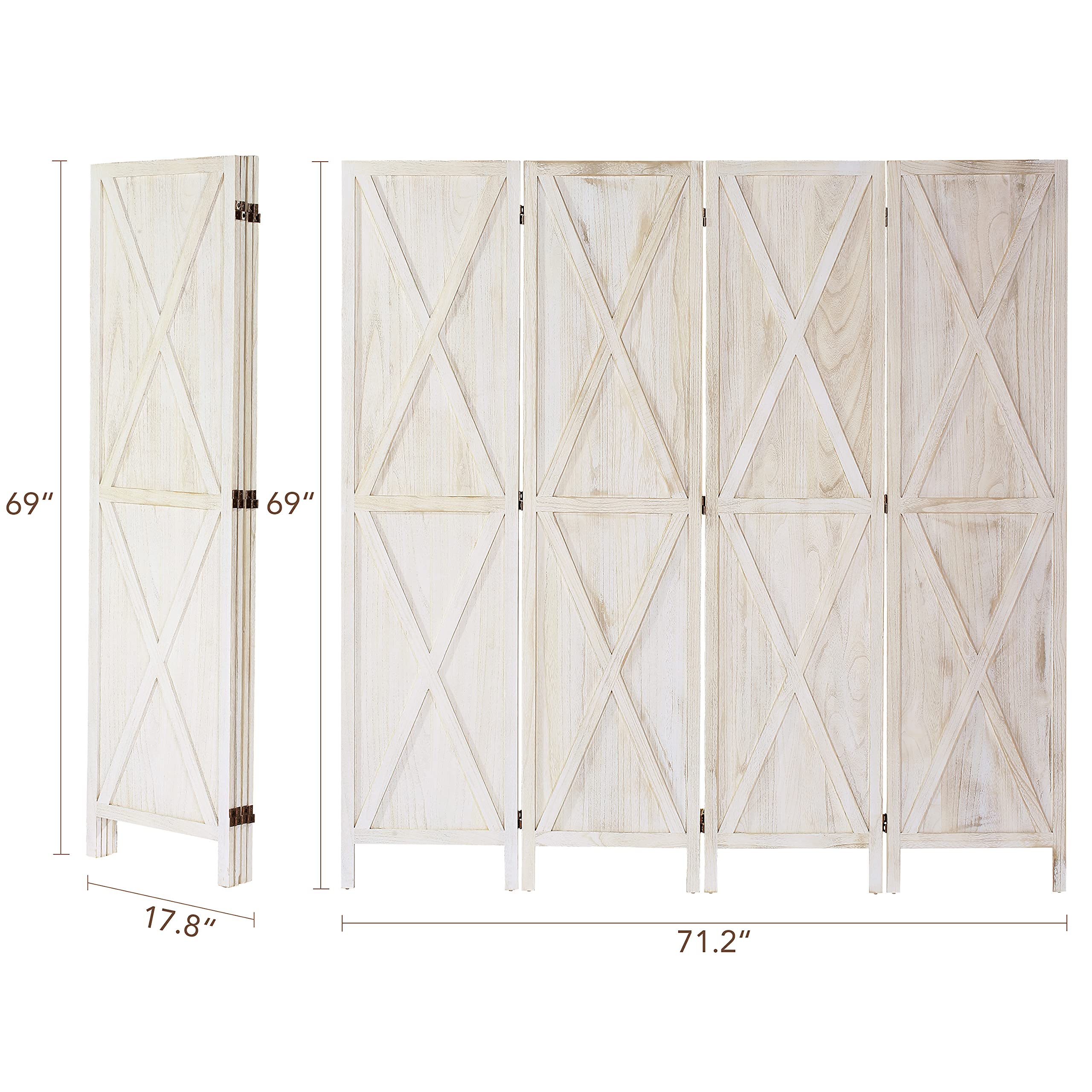 iVilla 5.8 Ft Tall Wood Room Divider, 4 Panel Rustic Folding Privacy