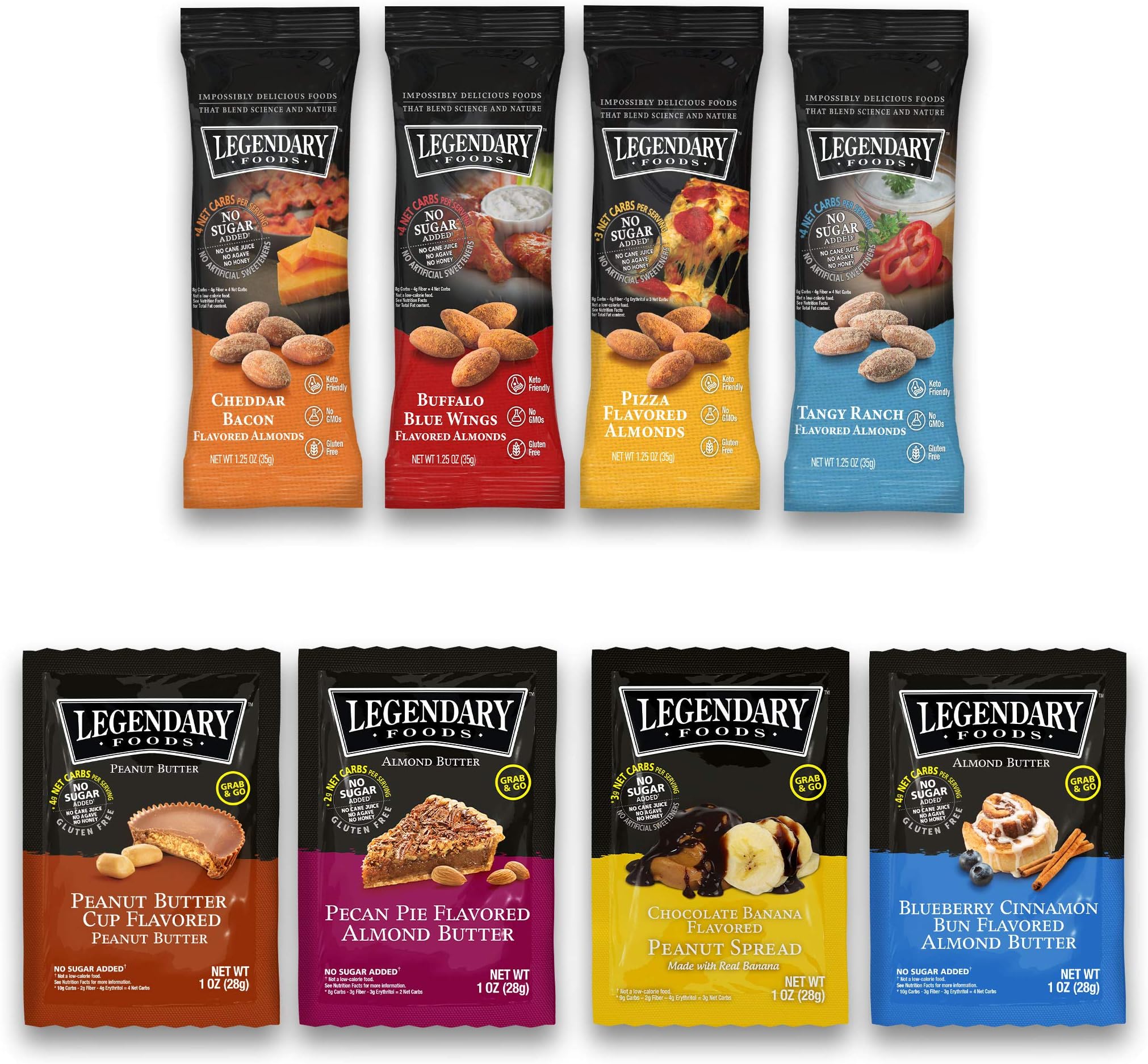 Legendary Foods Almond Butter, Peanut Butter & Flavored Almonds | Keto Diet Friendly, Low Carb, No Sugar Added | Variety Sampler Pack