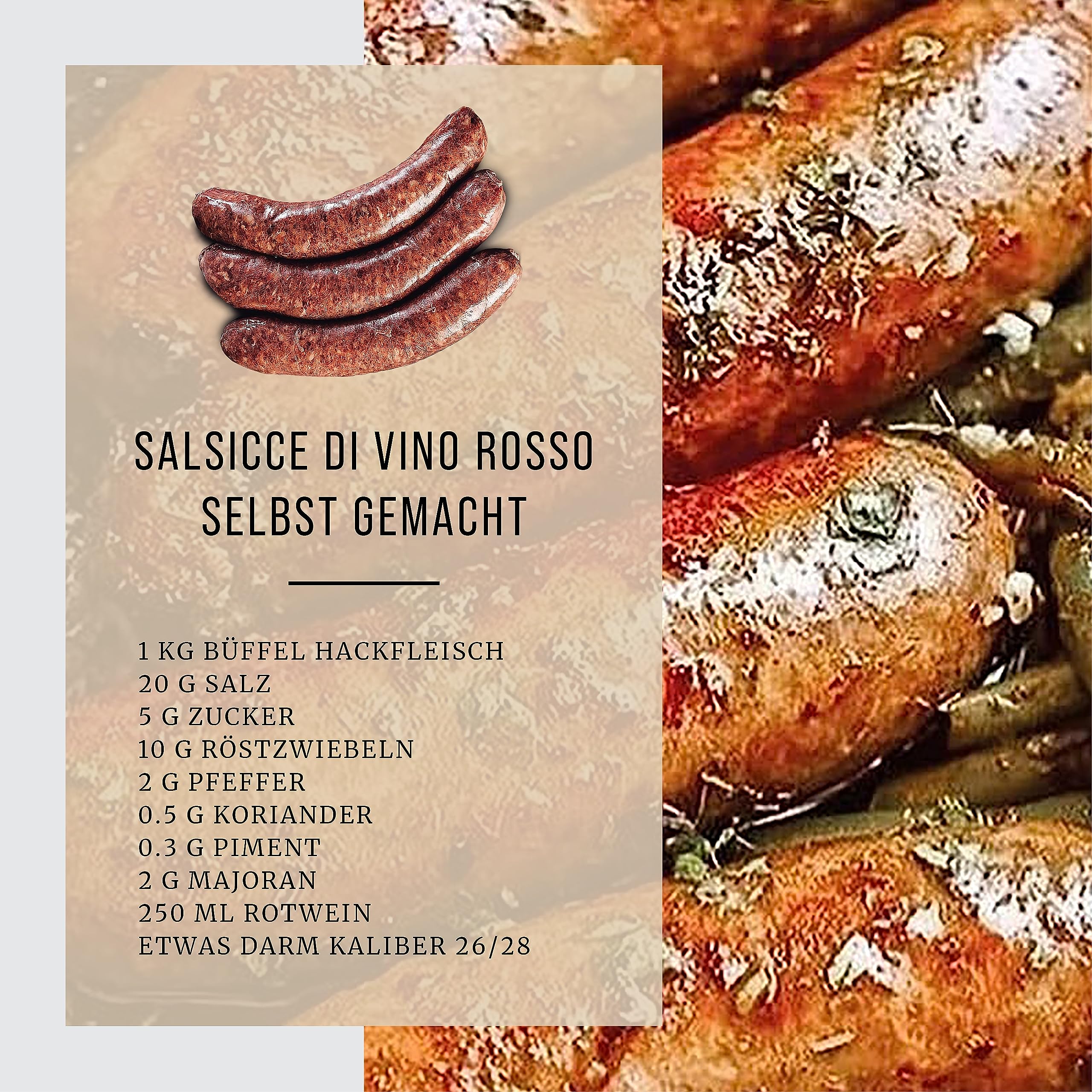 BÜFFEL BILL Büffel Bratwurst - 12 Stück á 90g I Gourmet Bratwürste aus 100% Wasserbüffelfleisch & natürlichen Gewürzen verfeinert I Geschmacksintensiv