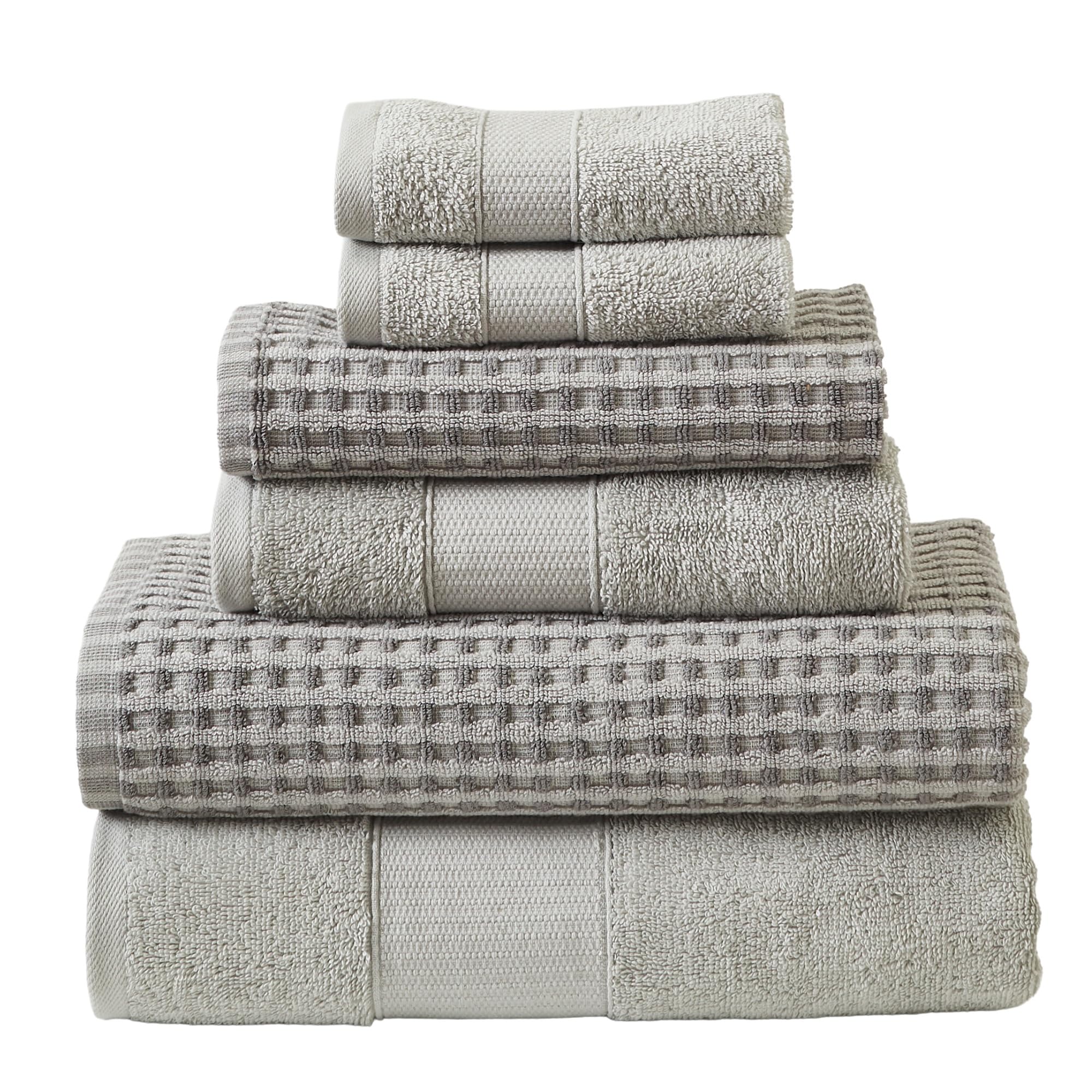 Modern Threads 6-Piece 100% Combed Cotton Yarn Dyed Cobblestone Jacquard Towel Set Silver