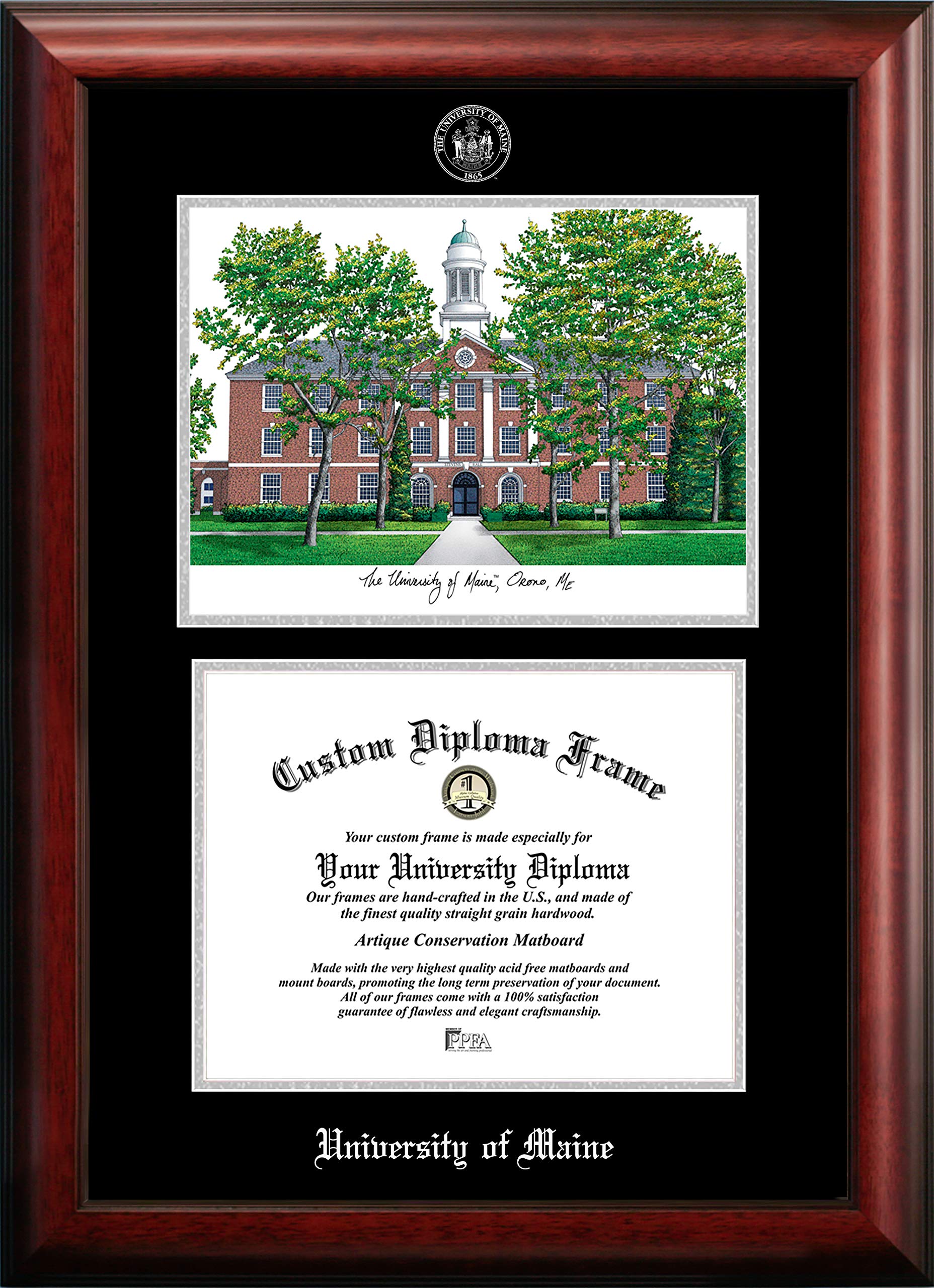 Campus Images NCAA Maine Black Bears Unisex Silver Medallion Frame University of Maine 11w x 8.5h Silver Embossed Diploma Frame Lithograph, Brown, One Size