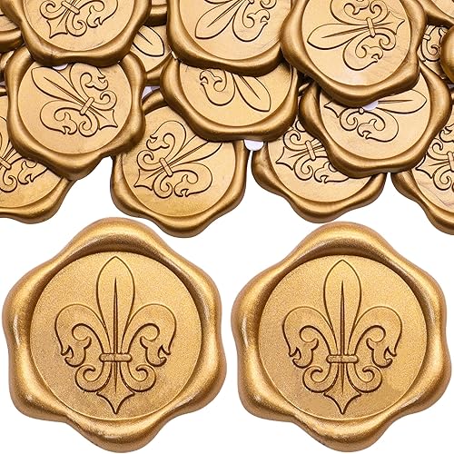 SWANGSA 50 calcomanías de sello de cera de flor de lis, color dorado antiguo, para invitación de boda, fiesta, sobres, autoadhesivas, para disponible en Yaxa Colombia