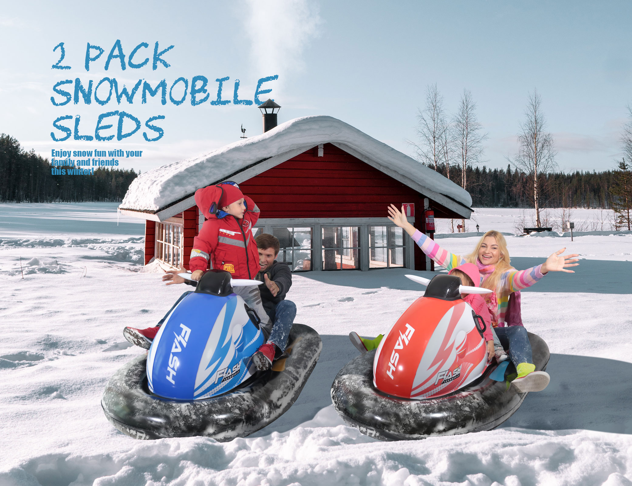 Watch 2 Packs Inflatable Snow Sleds Snowmobile for Adults Kids on ...
