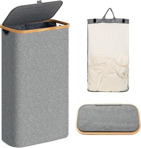 Miniatura 1 de UBBCARE Cesta para la ropa sucia con tapa, 60 L delgada para la ropa sucia con bolsa extraíble, cesta plegable para ropa sucia para dormitorio,