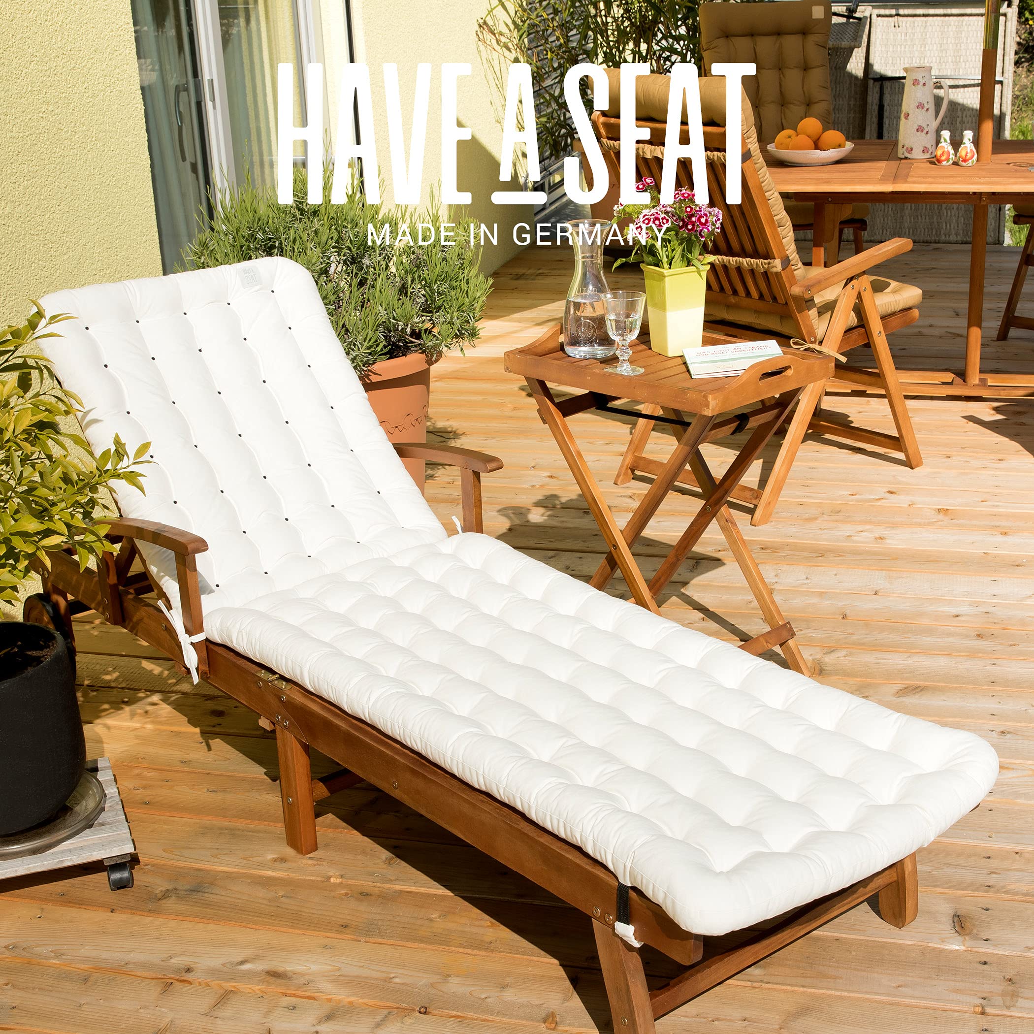 HAVE A SEAT Luxury - Liegenauflage, Auflage Gartenliege (Weiß) 200 x 60 cm, 8 cm dick, Waschbar bei 95°C, Orthopädisch, Bequeme Polsterauflage für Sonnenliege, Liegestuhl, Relaxliege