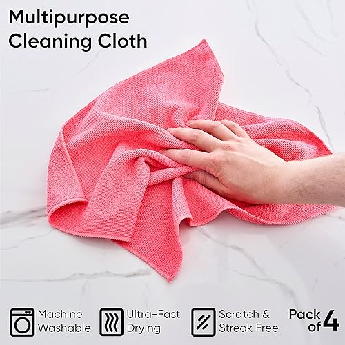 Miniatura 6 de Superio Paño de limpieza de microfibra rosa para automóviles, cocina, baño, 16 x 16 pulgadas, trapos sin pelusa para limpiar la casa, lavable,