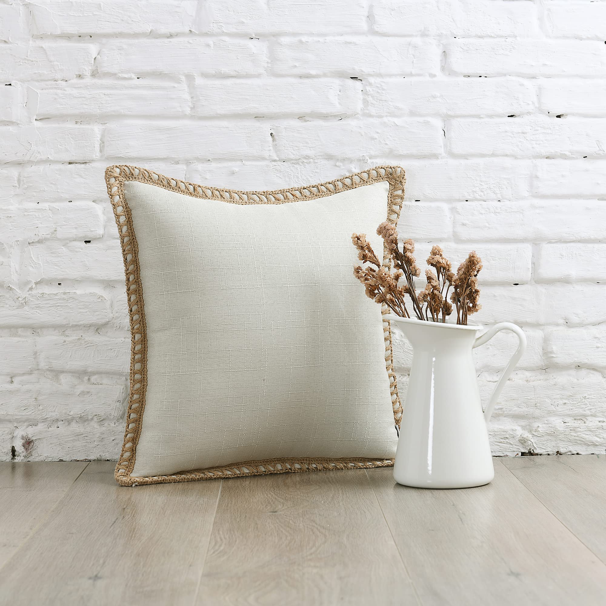 NordECO HOME Confezione da 2 federe per cuscini in lino bianco, 40 x 40 cm, decorative, con bordi rifilati, 16 x 16 cm, per decorare il divano