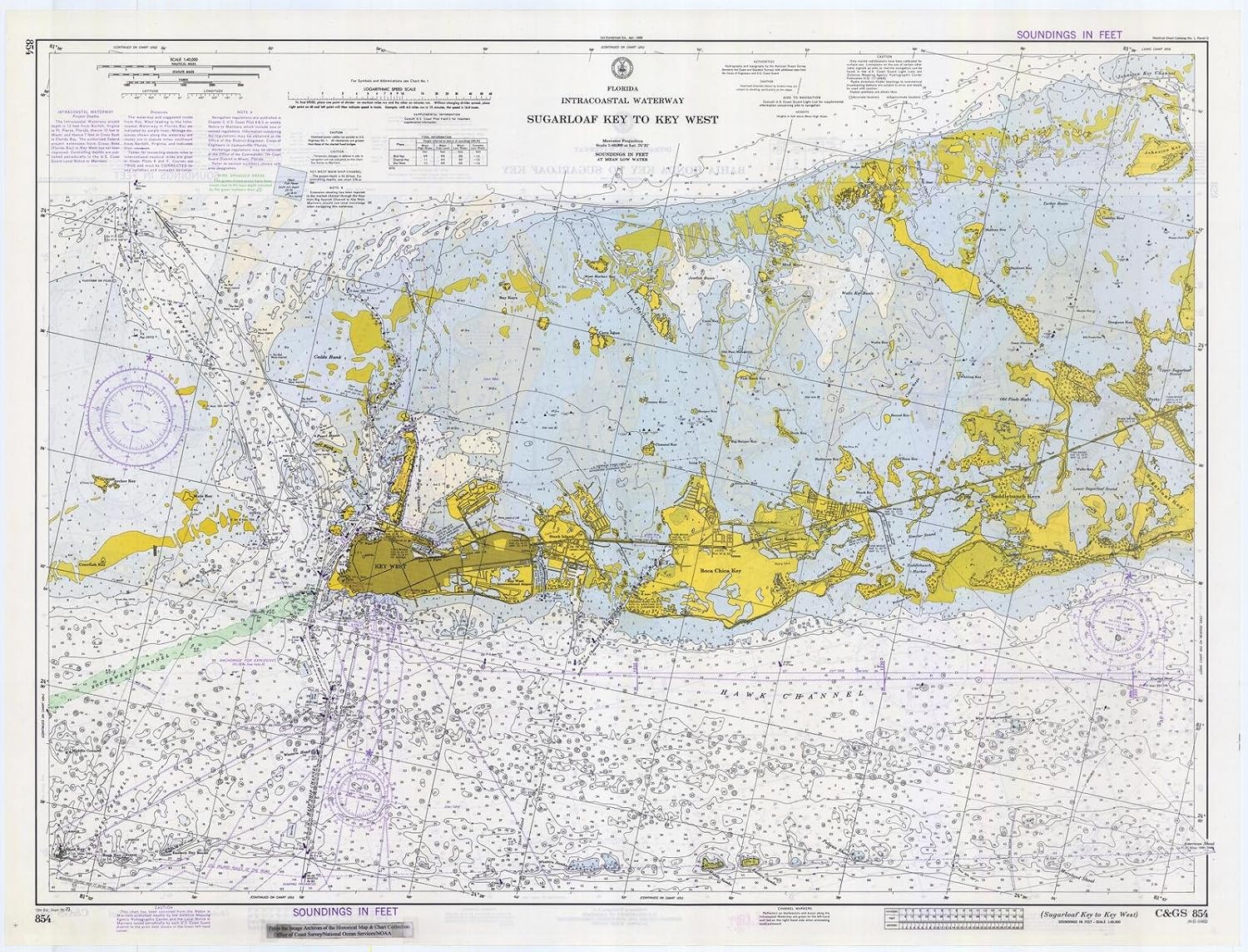 Historic Pictoric Sugarloaf Key to Key West 1973 Nautical Chart Print - Historical Map Reproduction - 44in x 33in