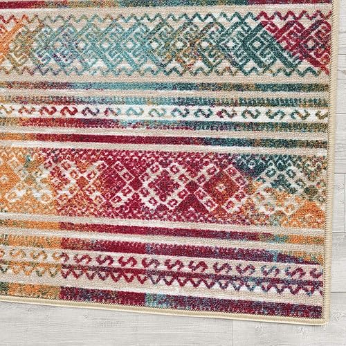 Miniatura 3 de Antep Rugs - Alfombra de área antideslizante con base de goma diseño geométrico marroquí de pelo corto para interiores como cocina sala de estar