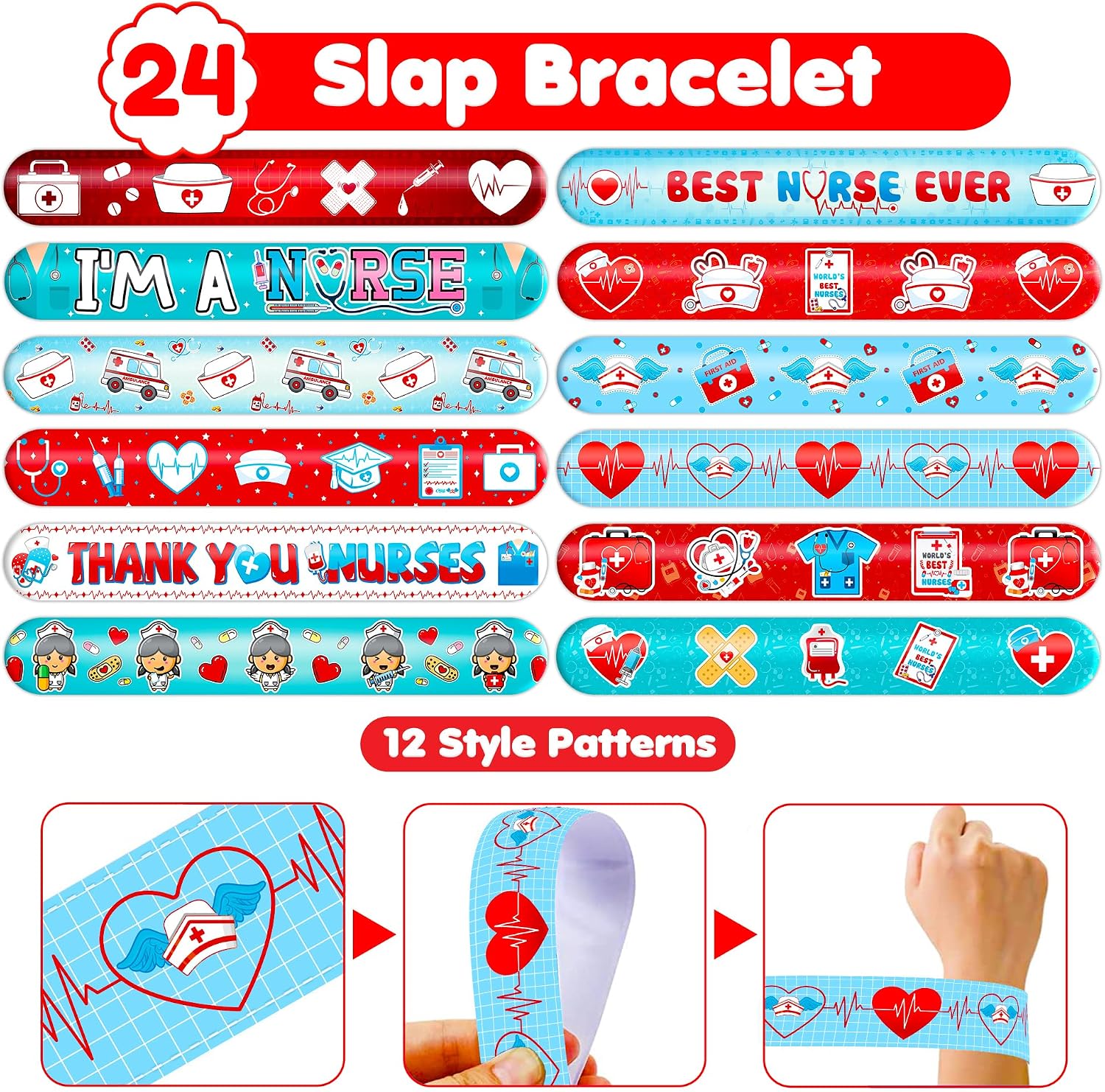 Cherisnowy 72PCS Medical Nurse Party Favors, Tattoos & Snap Slap Bracelets image 5