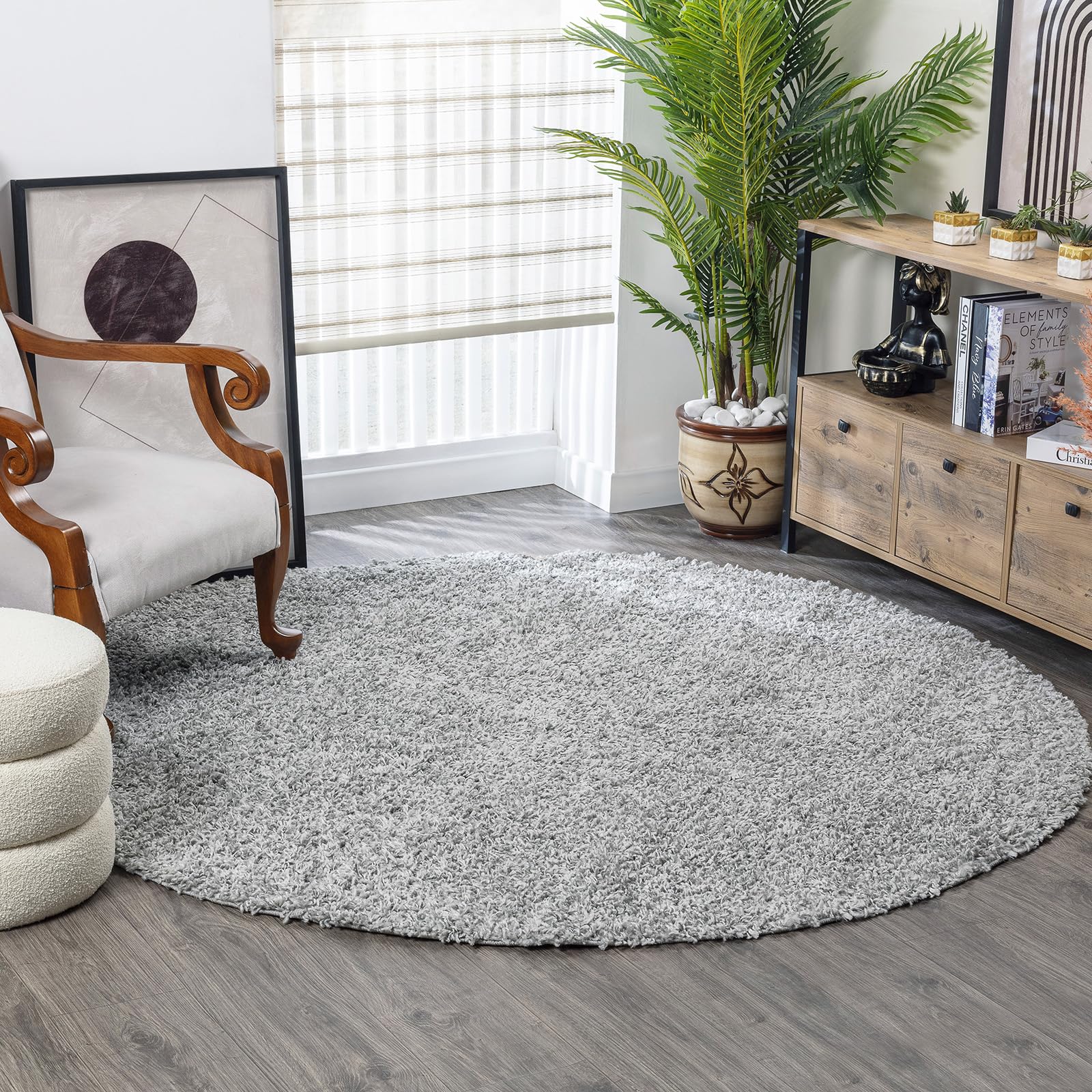 Livabliss Home Shaggy Rug - Alfombra Salon Grande Habitacion, Dormitorio - Alfombra Pelo Largo Berber Abstracta, Pelo Grueso y Esponjoso - Alfombra Grande de 160cm Redonda, Gris