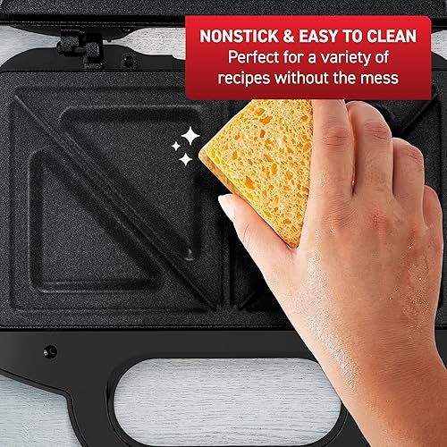 Miniatura 4 de T-fal Sandwichera compacta, acero inoxidable, fácil de limpiar, luces indicadoras, mango de tacto frío, queso a la parrilla, Panini, 625 vatios,