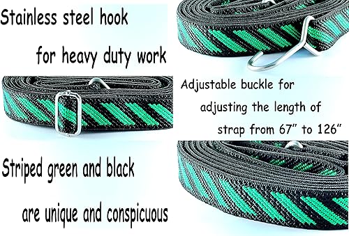 Miniatura 5 de Cuerda elástica plana con ganchos de acero de longitud ajustable de 67 a 126 pulgadas, correa elástica resistente para bicicletas al aire libre,