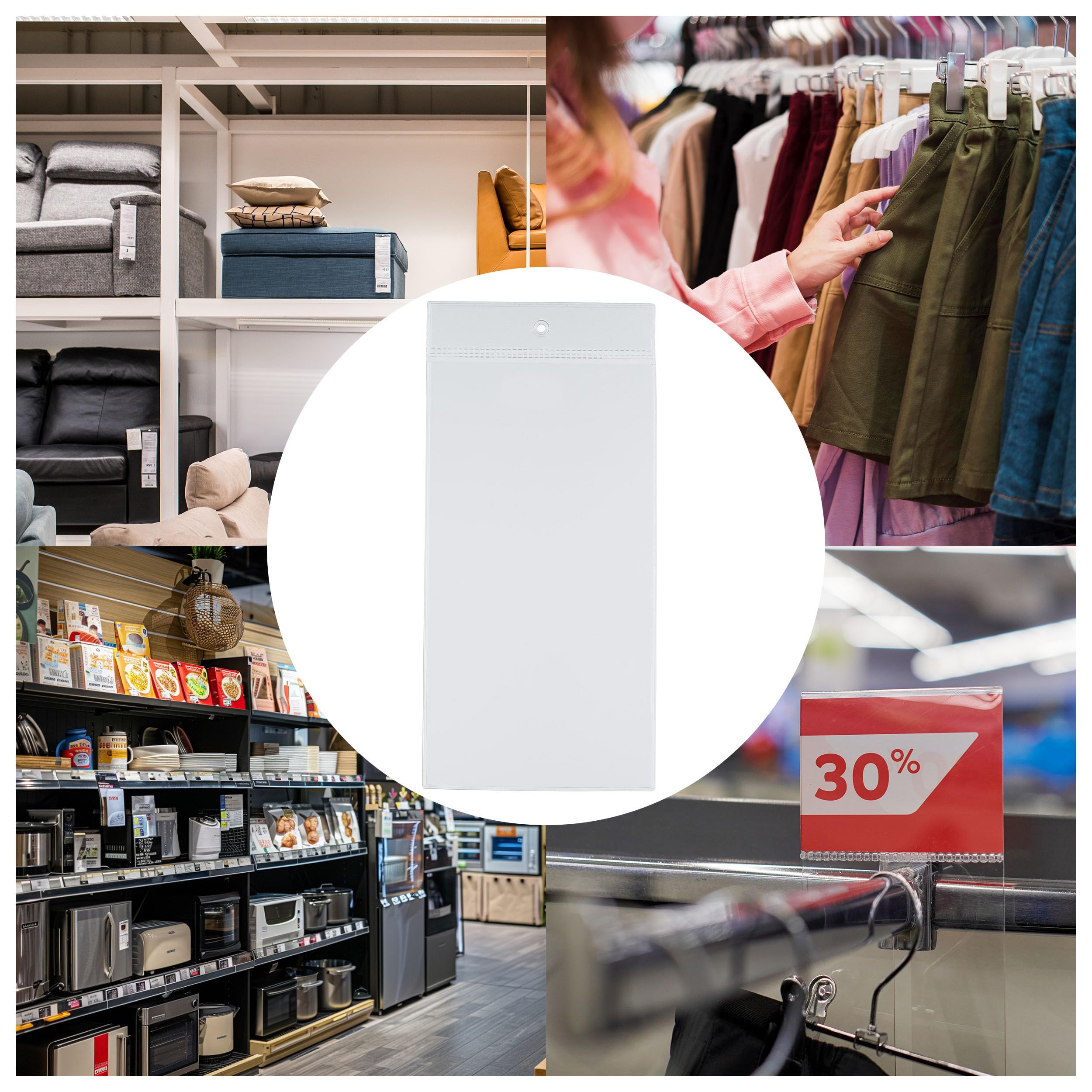 SPRINTIS Plakattasche aus Weich-PVC,100 Stück, transparenteEnergielabel-Hüllen 78 x 152 mm mit Rundloch, fürPreisauszeichnungen im Einzelhandel