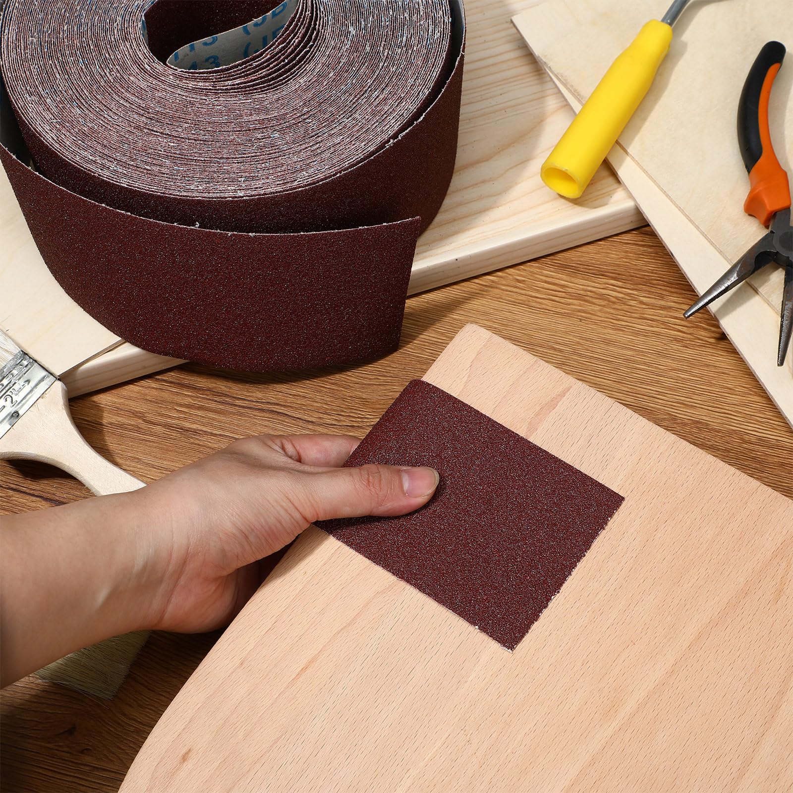 Rollo de papel de lija abrasivo de grano 60 de 3 x 100 pies de largo, rollo de papel de lija de tela de esmeril, cinta de lija de óxido de aluminio para lijadora de tambor, rollo continuo,