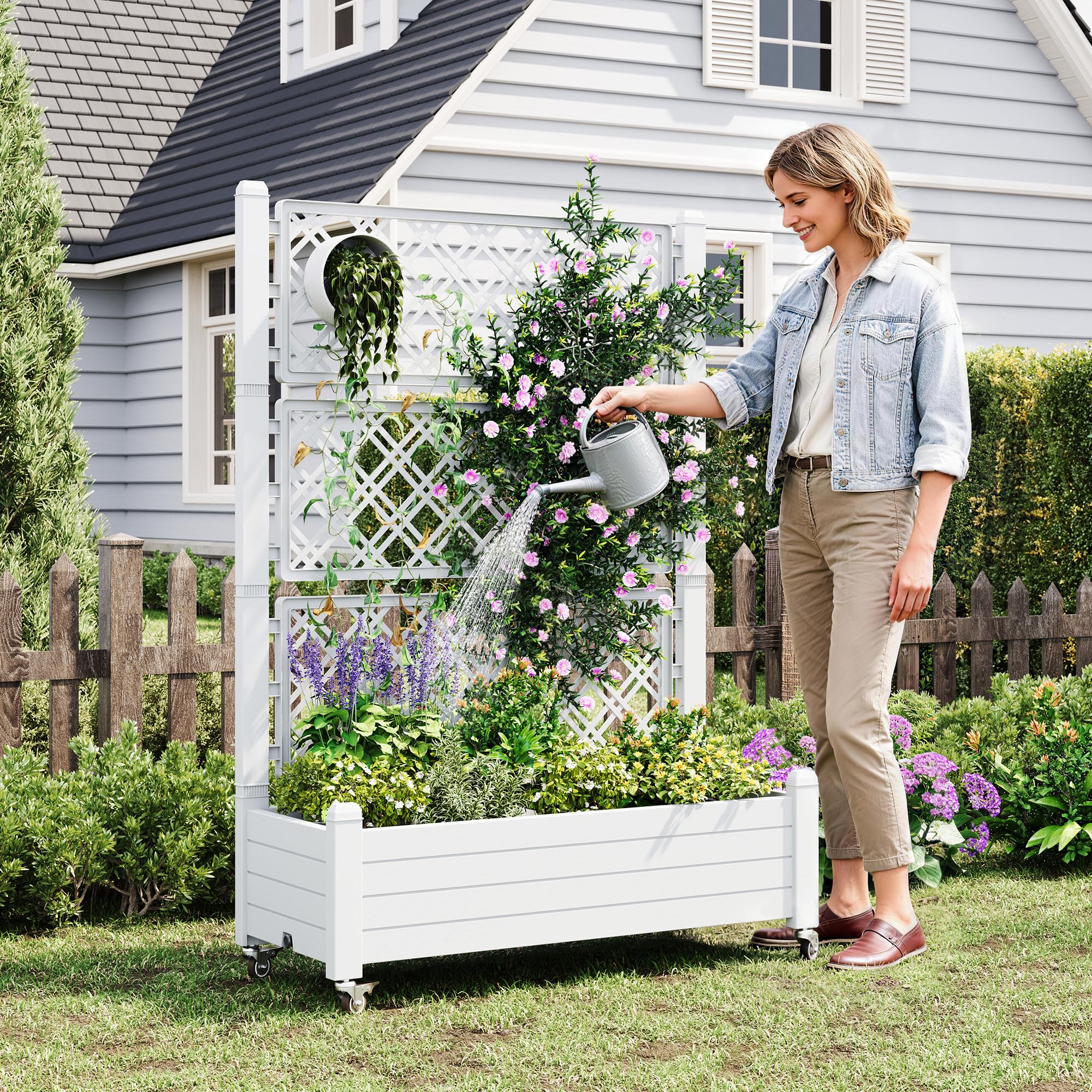 WTFGO Elevated Raised Garden Bed with Trellis&Wheels,Ashen-61.2' h — product photo