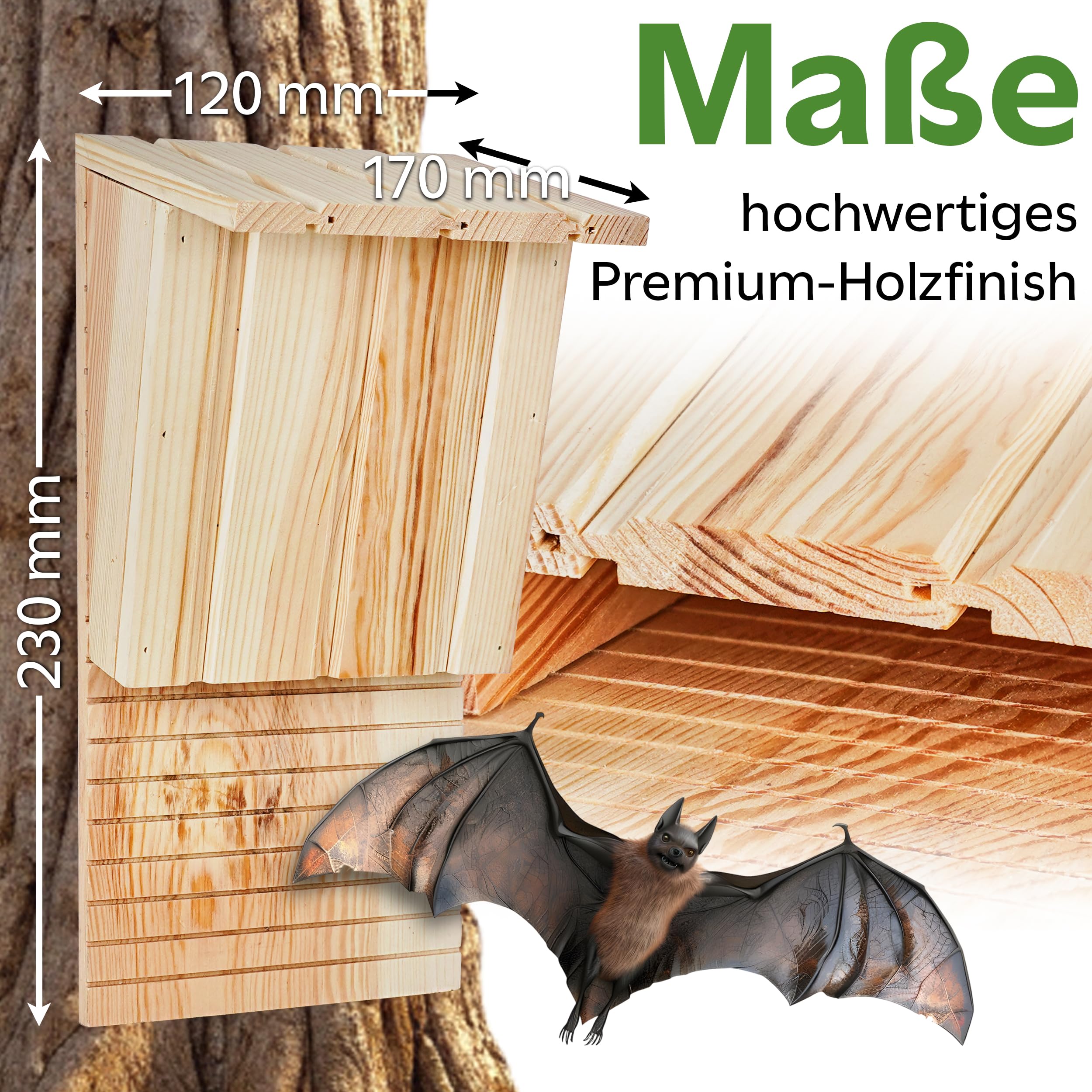 2 Stück Oramics Fledermauskasten aus Kiefernholz [Made in Europe] – Fledermaushaus für den Garten als Unterschlupf und Winterquartier für Fledermäuse – Fledermaus Nistkasten Winter- und Wetterfest