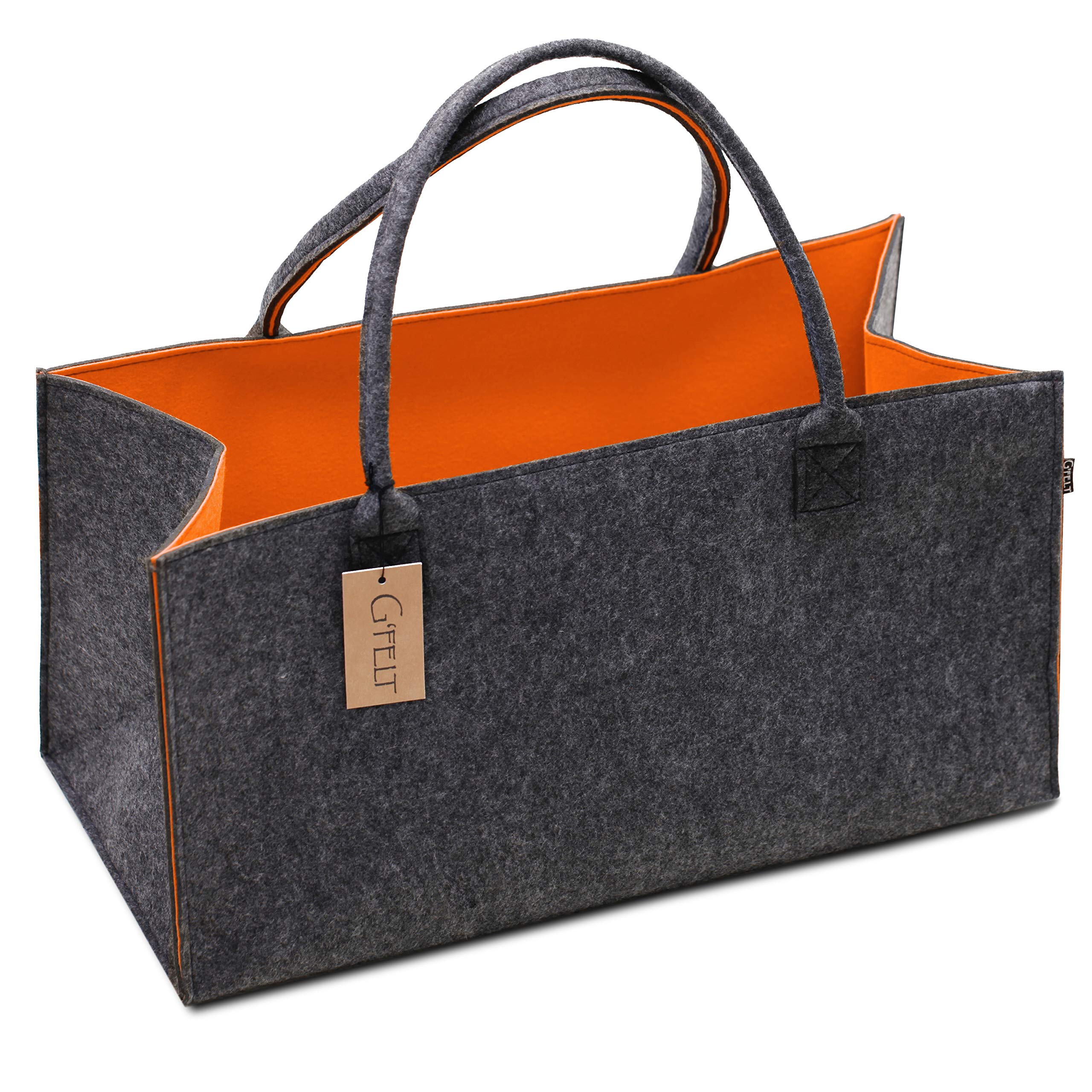 G'felt Grey (Anthracite), Orange Premium Felt Bag - Sturdy Shopping Bag & Felt Basket - Ideal As Firewood Bag, Newspaper Basket & Leisure Bag
