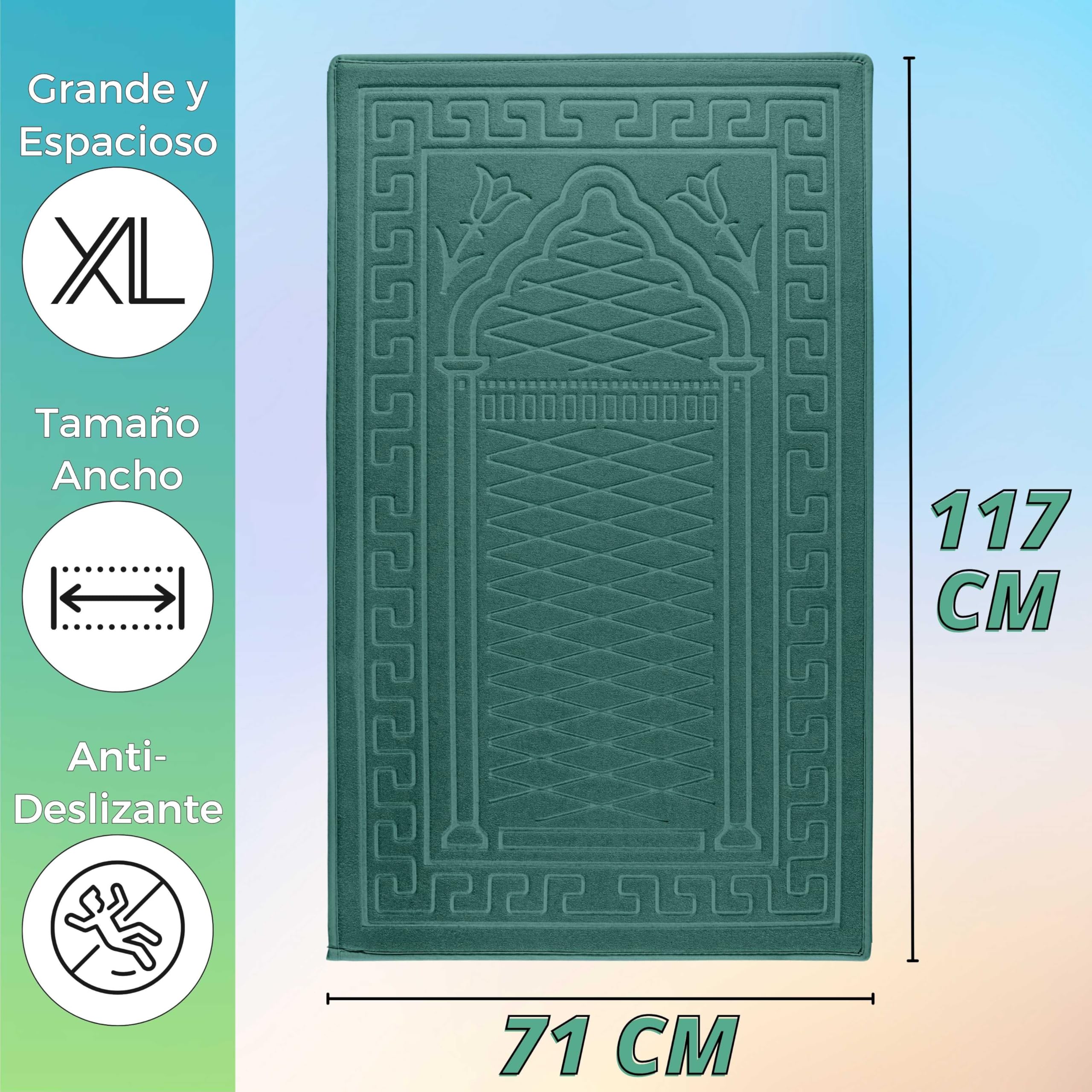Sacred Artisans Alfombra de Rezo Islam Regalos para Musulmanes | Alfombra de Oración Musulmana Acolchada de Terciopelo Suave para Salah Ramadán Eid Hajj Viaje (Verde)
