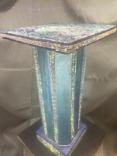 Handmade Rhinestone Embellished Decorative Holder Pedestal, Teal & Purple | Crystal Rhinestone Trim, Teal & Purple Finish, Decorative Stand, Handcrafted Design, Home Decor Accent