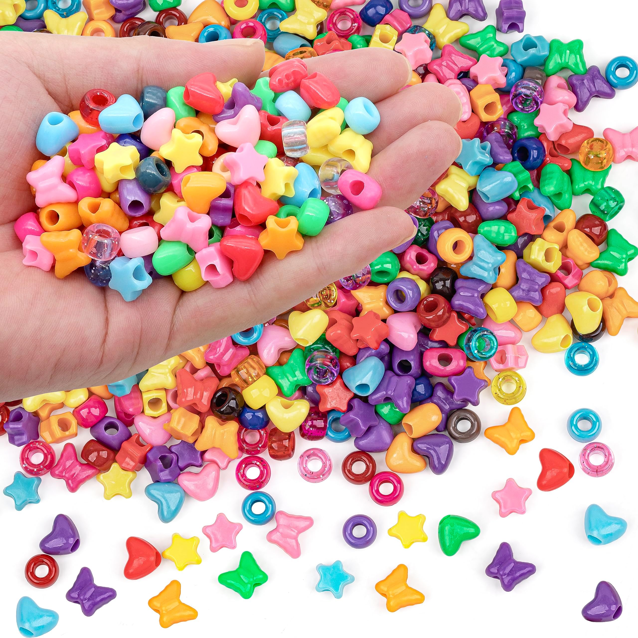 900 Pcs Pony Beads Shapes for BraceletใJewelry MakingใFriendship Bracelets Colourful Plastic 6x9mm Multi-Colored Fall Beads for DIY Bracelet Necklace Party Decoration Supplies