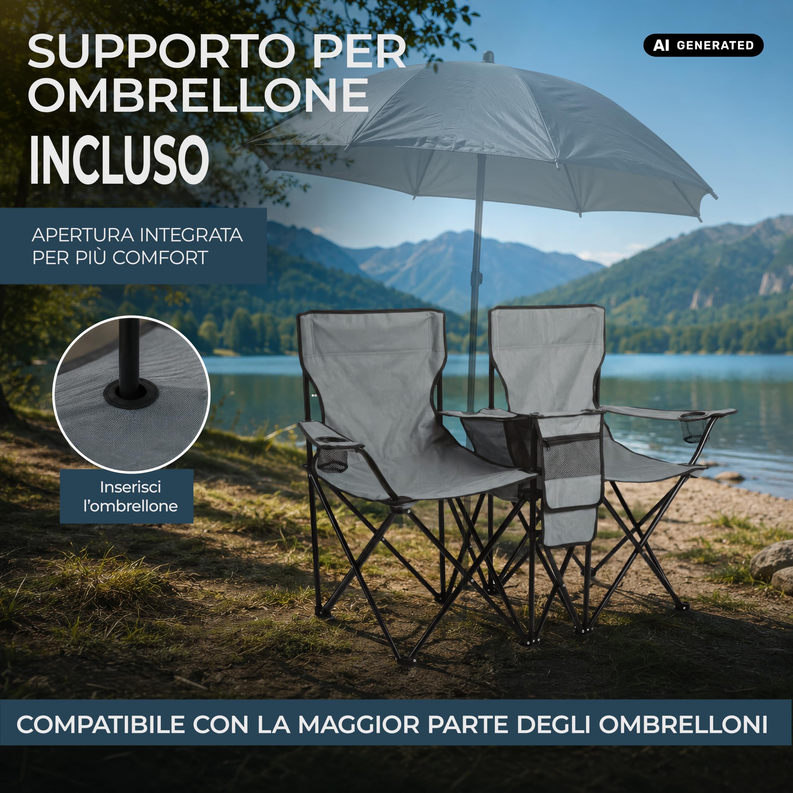 Stagecaptain CS-1485 Sedia da Campeggio Doppia, Tasca esterna spaziosa | Sedia da campeggio doppia in tessuto Oxford 600D, Perfetta per campeggio, festival, picnic ed escursioni, Dimensioni, 5 cm