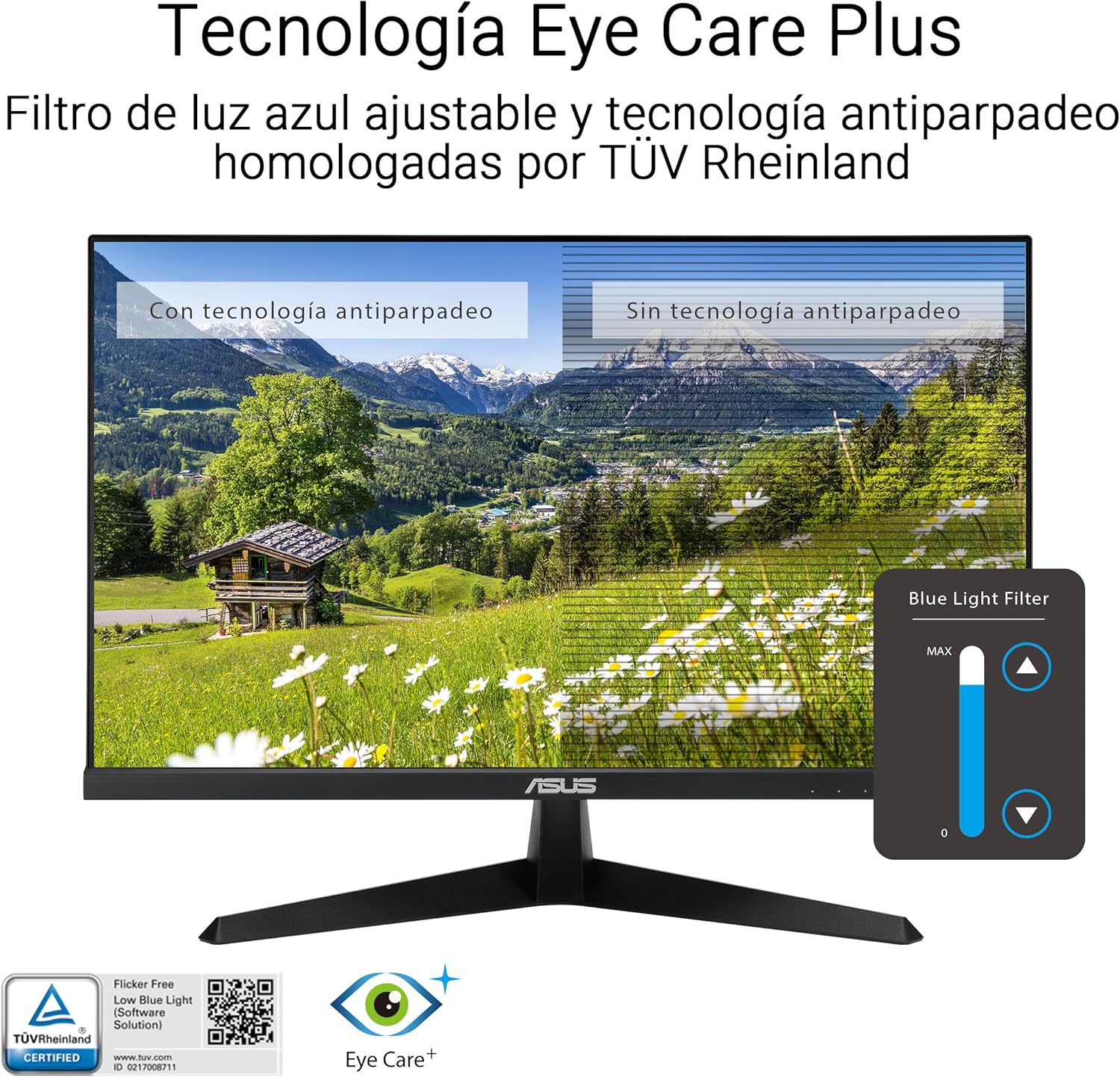 ASUS VY249HGR – Monitor Eye Care Gaming de 23,8″ FHD (1920 x 1080), IPS, 120Hz(OC), SmoothMotion, 1ms (MPRT), Adaptive Sync, Eye Care Plus, Filtro de luz Azul, Flicker Free, Tratamiento Antibacterial 7