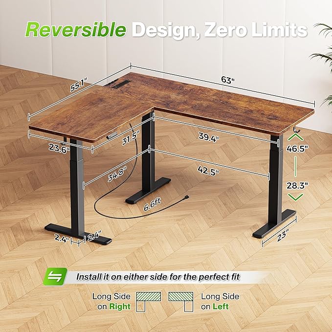 Escritorio Ajustable Electrico L 160x140cm Rustic Brown miniatura 2