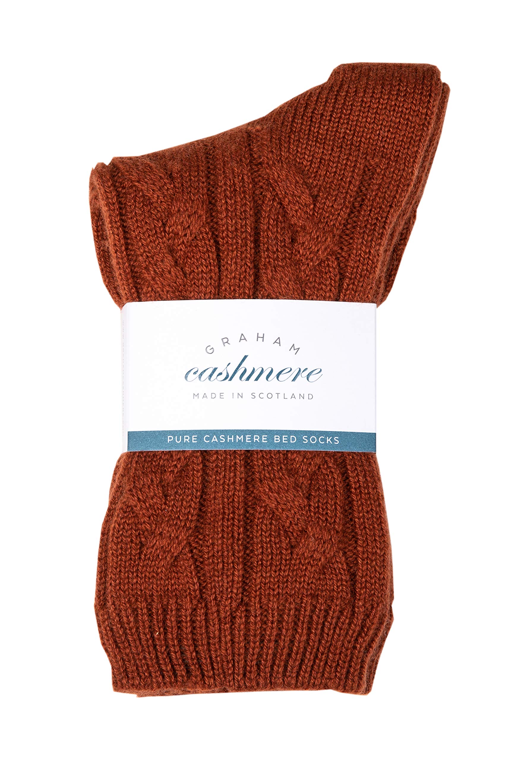Graham Cashmere - Pure Cashmere Cable Bed Socks - Made in Scotland - Gift Boxed (Rust)