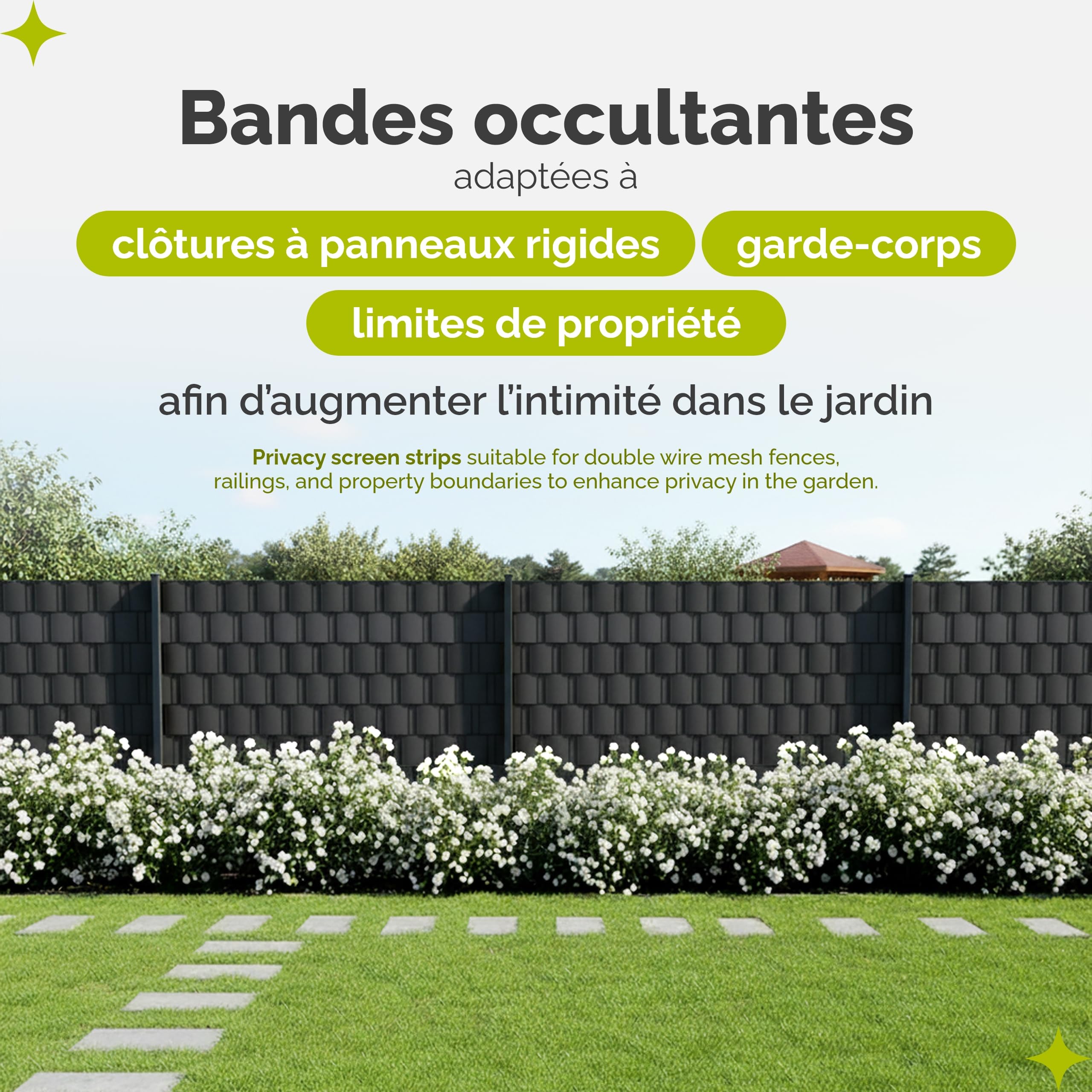Garronda Brise Vue Jardin Balcon PVC 19 cm Rouleau 70 m 450 g/m² GD-0173 | Bandes Occultantes pour Clôture Extérieure, avec 50 Clips, Compatible Panneaux Double Fil et Garde-Corps, Anthracite RAL7016