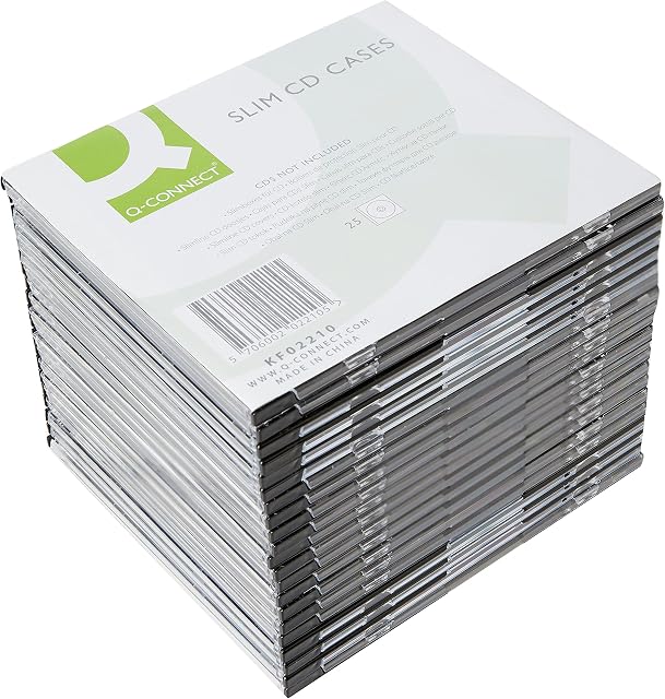 Q-Connect Slim Jewel Case for CD - Black, Pack of 25