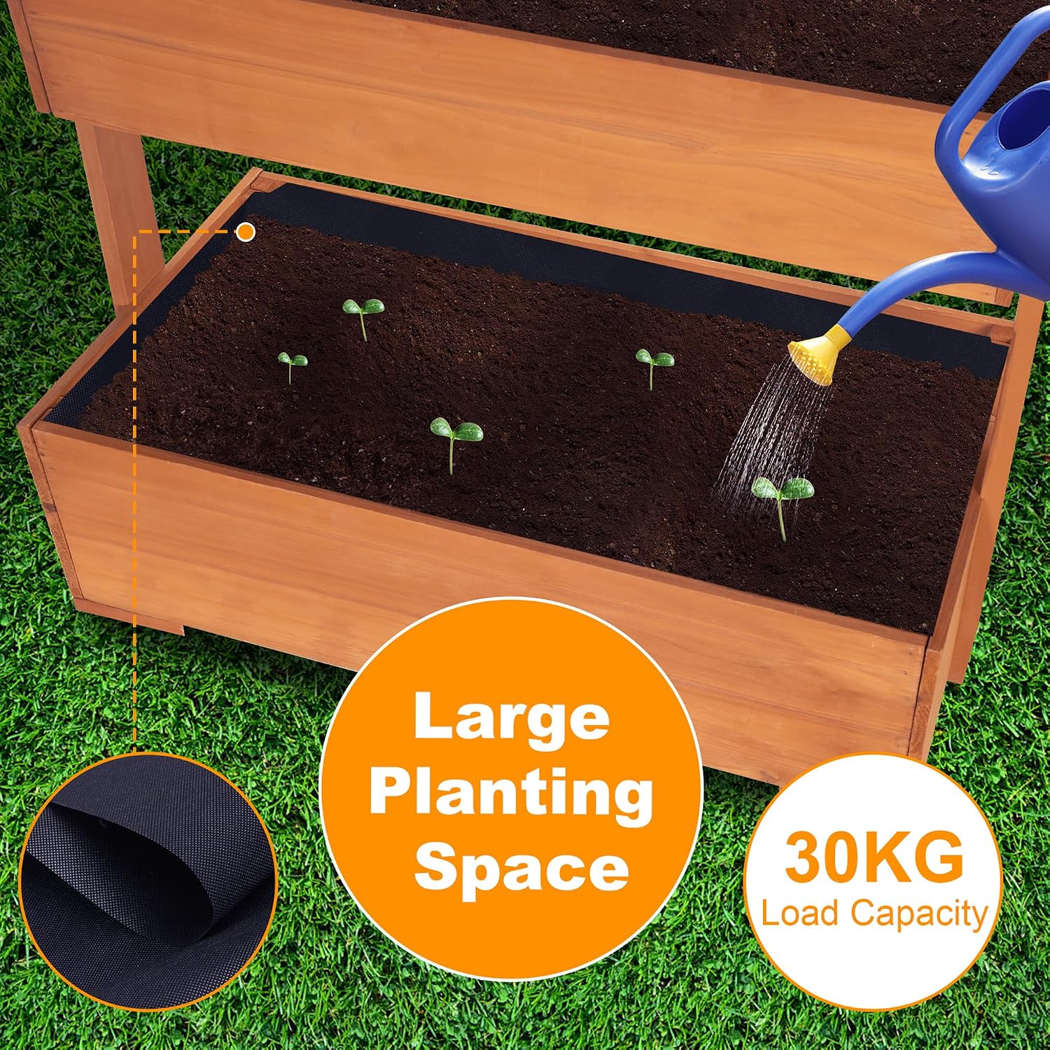 4-Tier Wooden Vertical Planter with Wheels, 33.46" W x 17.11" D x 57.82" H, Adjustable Fir Wood Elevated Garden Bed with 4 Fabric Liners, 2 Locking Casters for Flowers, Herbs & Vegetables