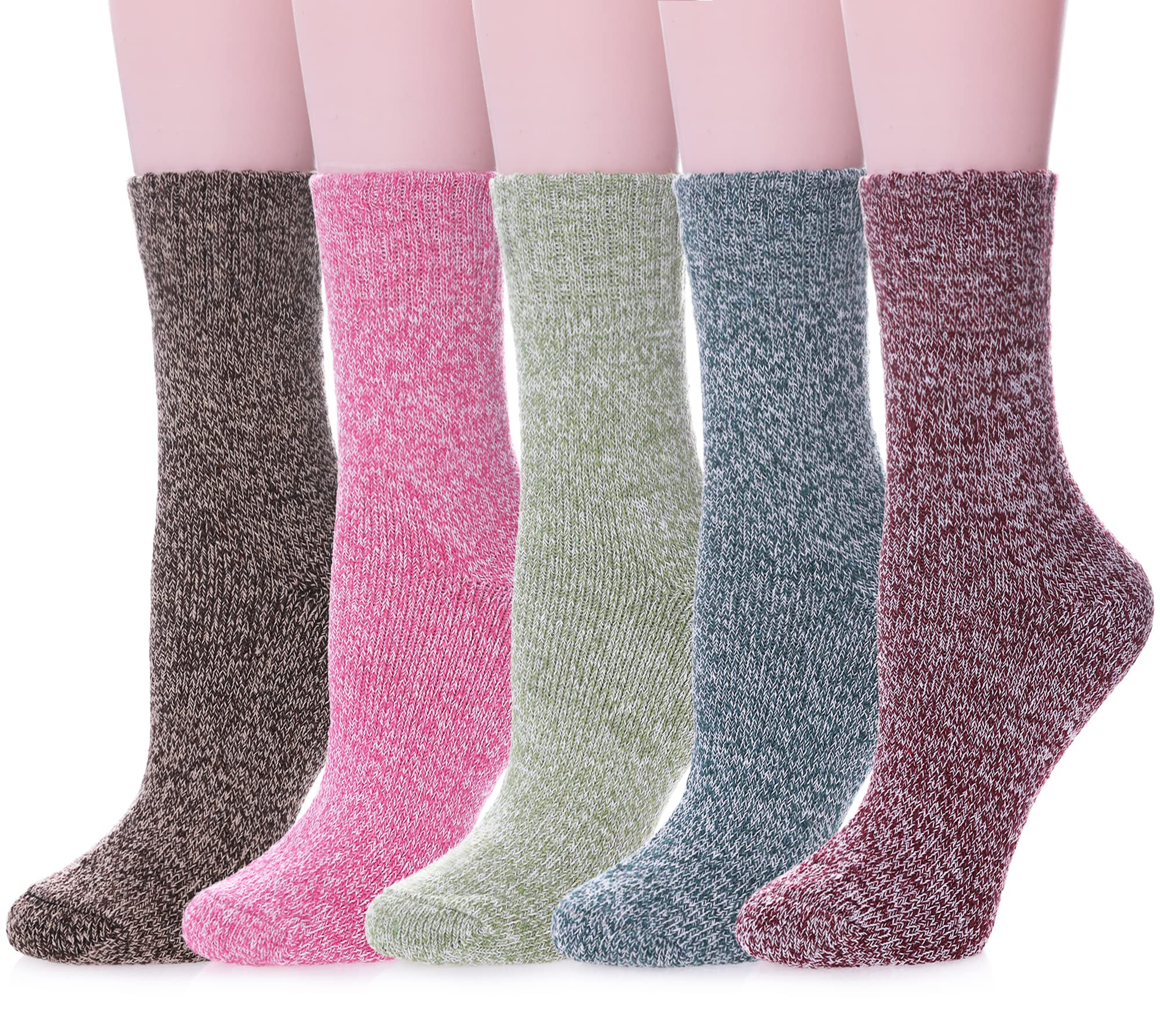 Womens 5 Pairs Soft Thick Comfort Casual Cotton Warm Wool Crew Winter Socks (5 Pack Solid color F)