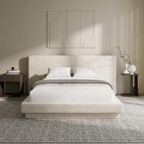 Vista 11 de RECCI Cloud - Base de cama Queen con cabecera extra ancha, plataforma totalmente acolchada de espuma de 5 pulgadas, fácil montaje, no necesita somier