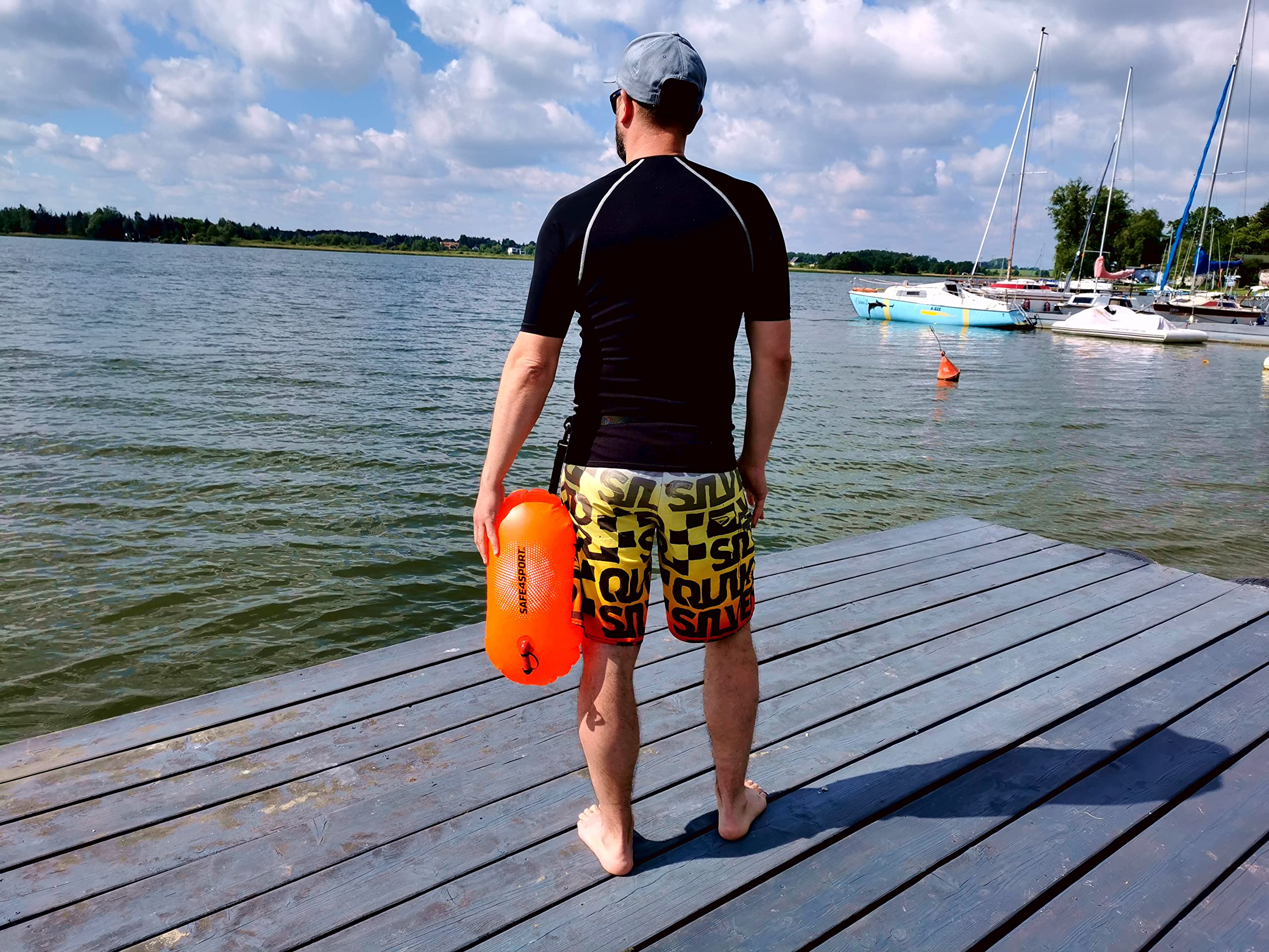 SAFE4SPORT Schwimmboje Erwachsene - Effizient Schwimmhilfe - Ideal für Leute, die für Schwimmen Trainieren - Aufblasbar Buoy - Höchst Sichtbar für Sicheres Baden