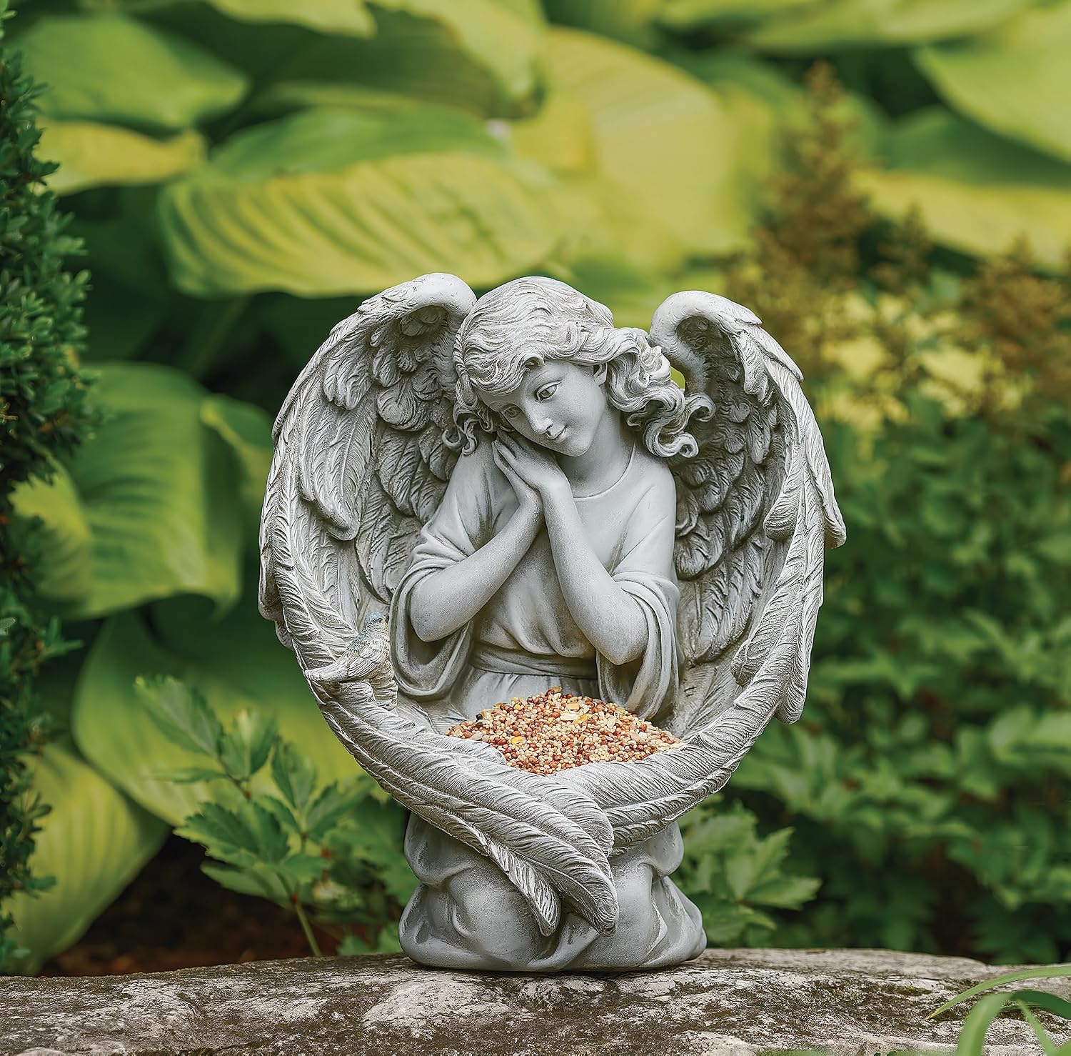 Joseph's Studio by Roman, 13" H Kneeling Angel Bird Feeder Garden Statue