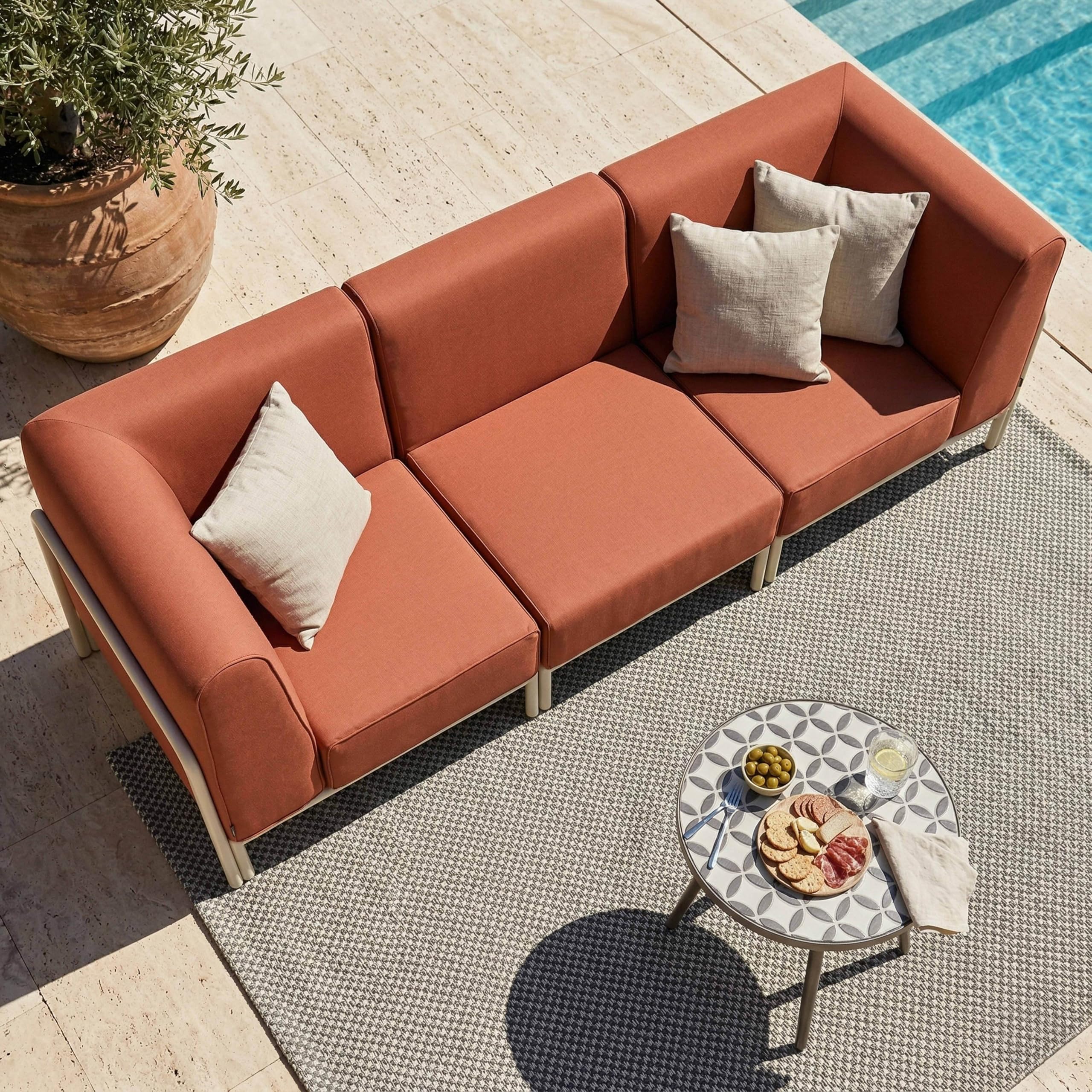 Oviala Salon de Jardin Bas modulable uni 3 Places Terracotta - Patio