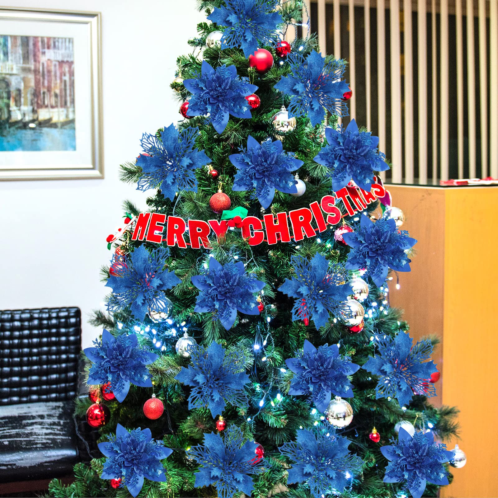 クリスマスツリー飾り 人工花 造花 クリスマス花 フラワー オーナメント 青 ⭐️注意✨ クリスマスツリー 飾り 造花 クリスマス 花 フラワー